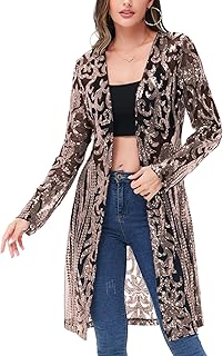 Women's Sparkly Sequin Cardigan Long Sleeve Open Front Glitter Kimono