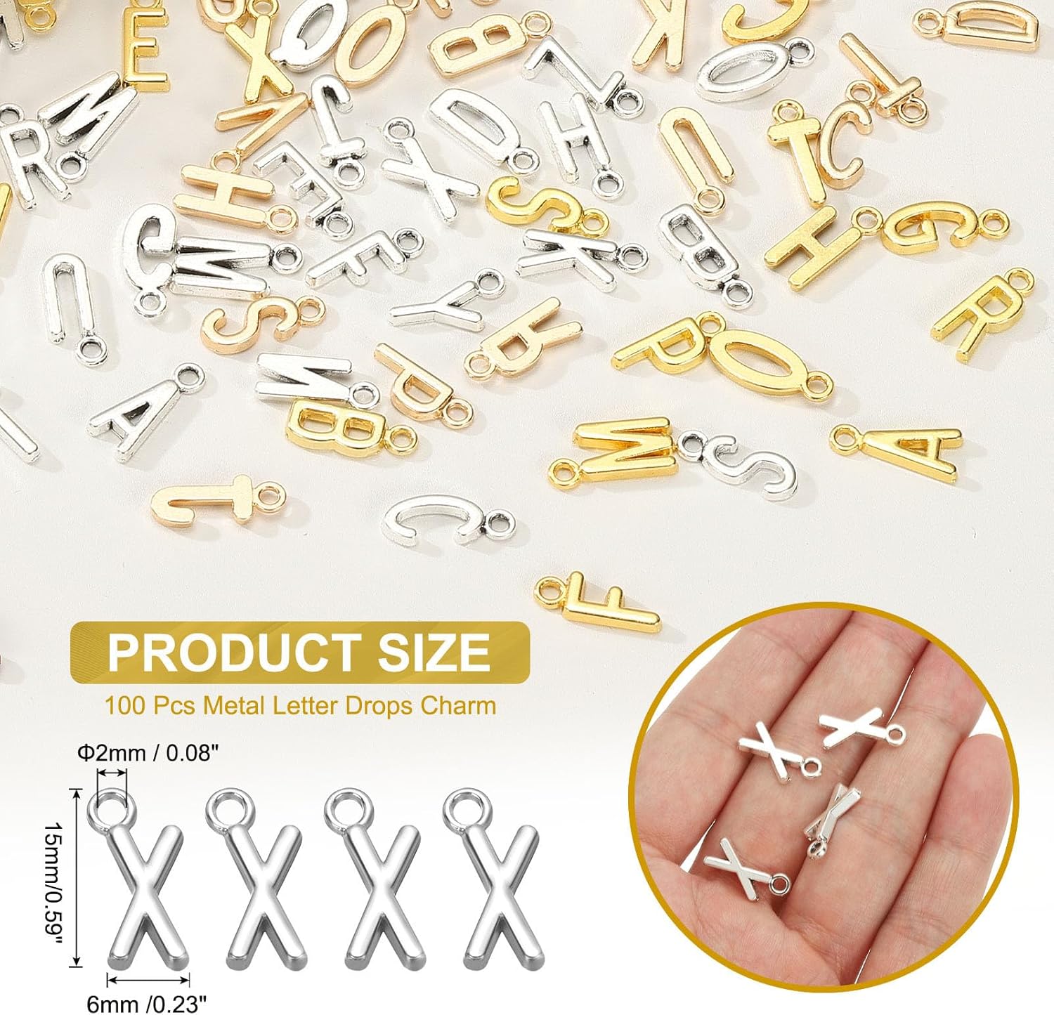 PATIKIL Letter Charm, 100 Pcs Alphabet Charm Initial Pendant Charm Bulk Cute DIY for Jewelry Making Bracelets Earrings Necklace Keychains Crafts, Dark Silver, Letter x - Image 2