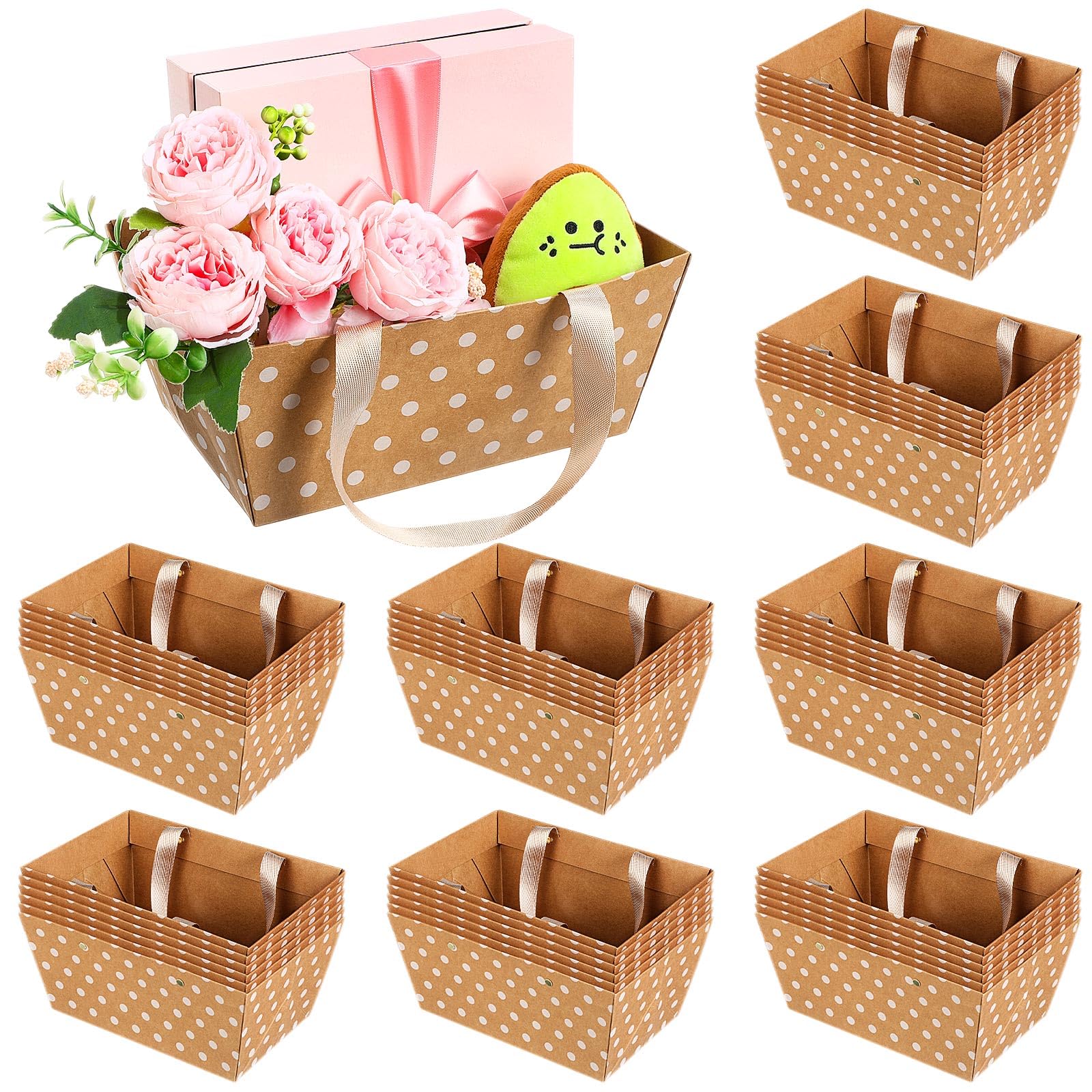 Pinkunn 48 cestas vacías para regalos de 9.8 x 6.5 pulgadas, kit de cesta de regalo para fiestas a granel con asas, pequeñas bandejas de mercado para paquetes de regalo, envoltura, boda, vacaciones,