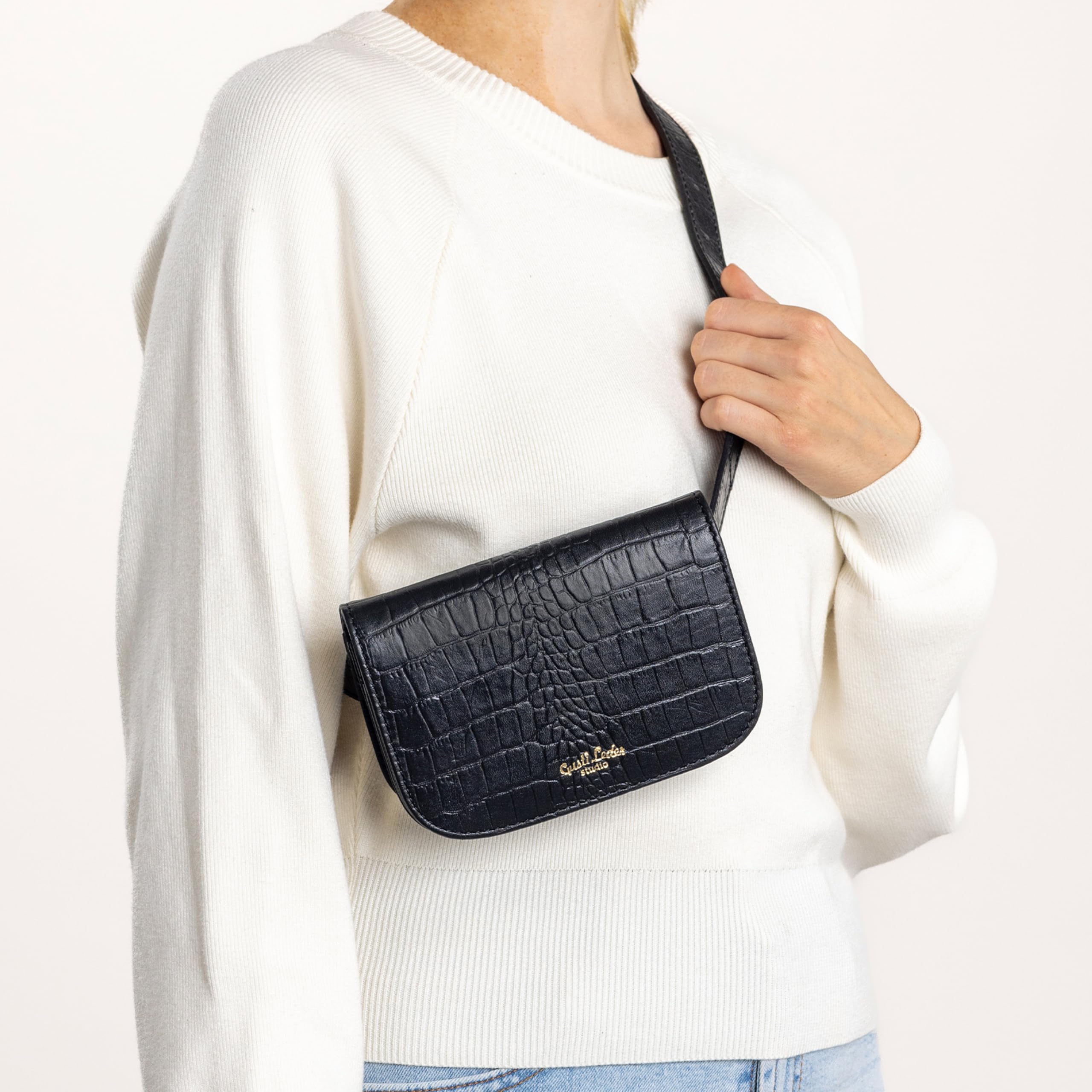 Gusti Gürteltasche - Jenny Bauchtasche Hüfttasche Festivaltasche Hip Bag Handtasche Leder Schwarz