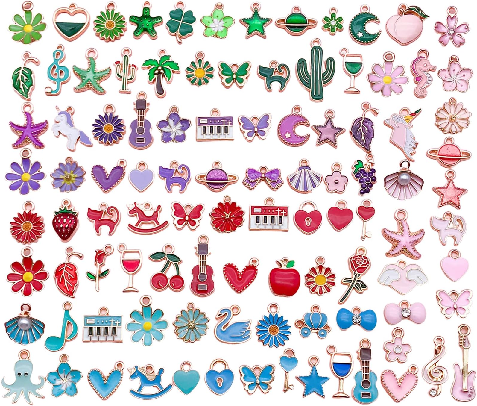 100PCS Charms for Bracelets Mixed Enamel Charm Pendants Bulk - Alloy Metal Charms for DIY Jewelry Making, Bracelets, Necklaces, Earrings & Keychains