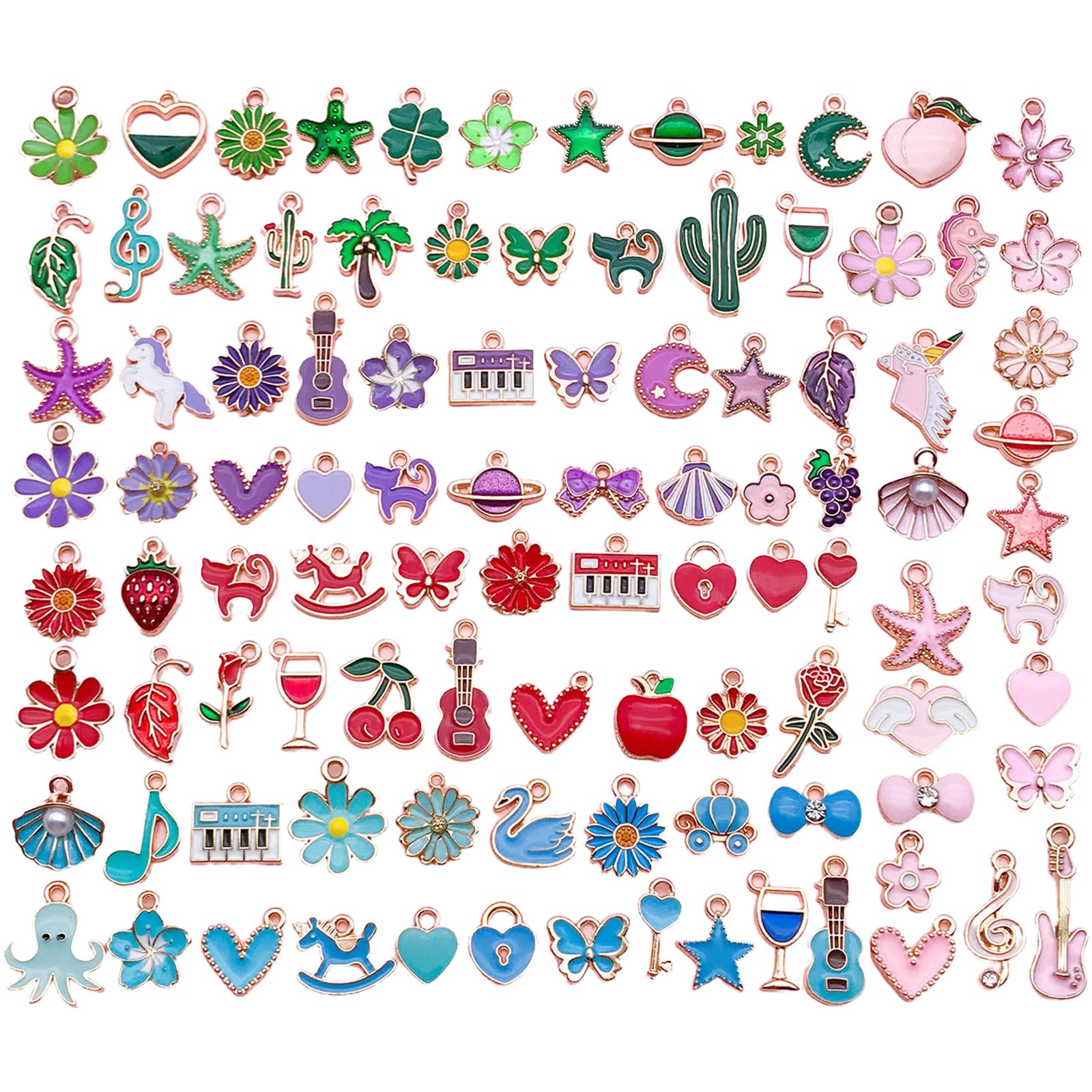100PCS Charms for Bracelets Mixed Enamel Charm Pendants Bulk - Alloy Metal Charms for DIY Jewelry Making, Bracelets, Necklaces, Earrings & Keychains