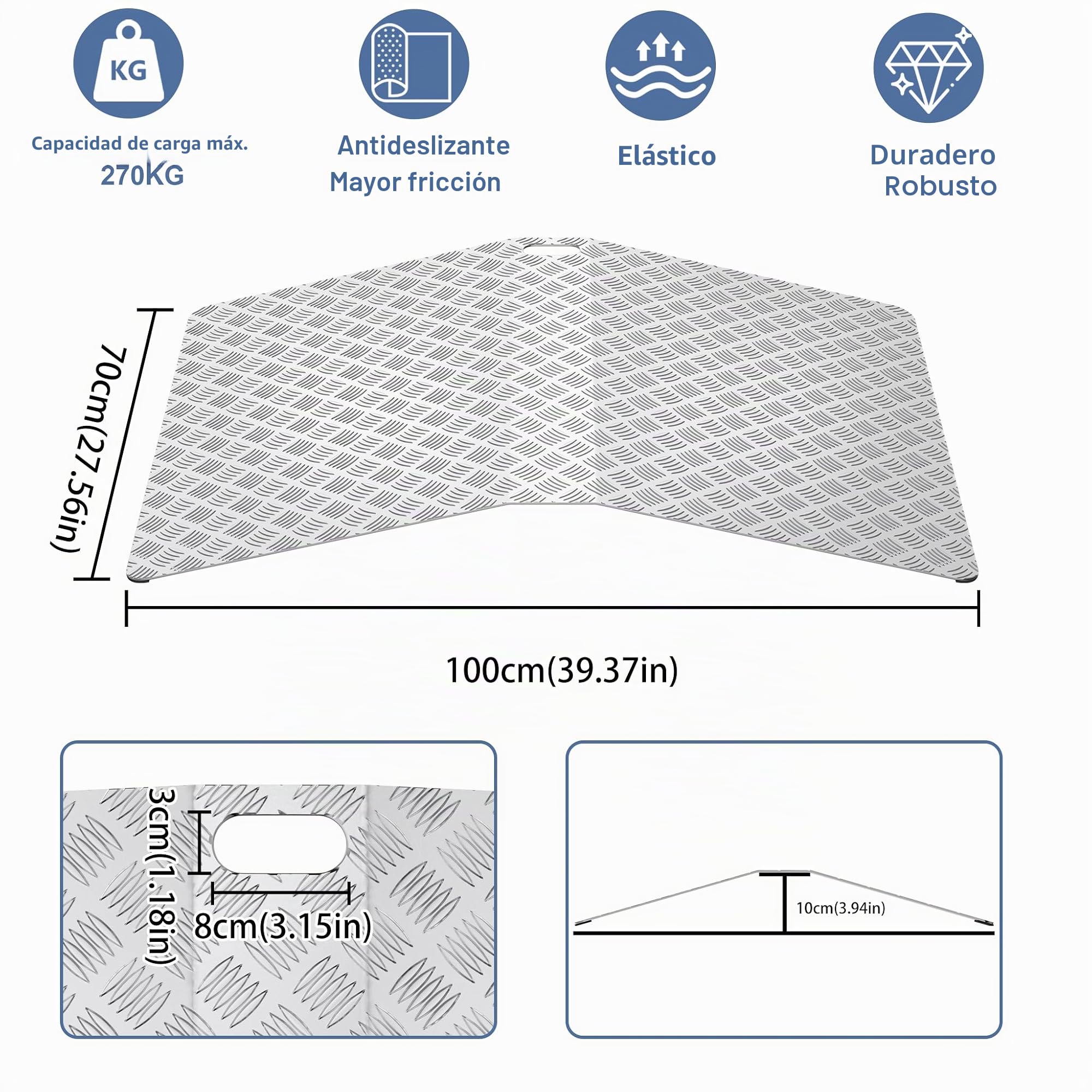 YRHome Rampa de umbral de 100 cm para silla de ruedas, altura de 10 cm, ancho de 70 cm, para silla de ruedas, antideslizante, portátil, con asas para interior y exterior