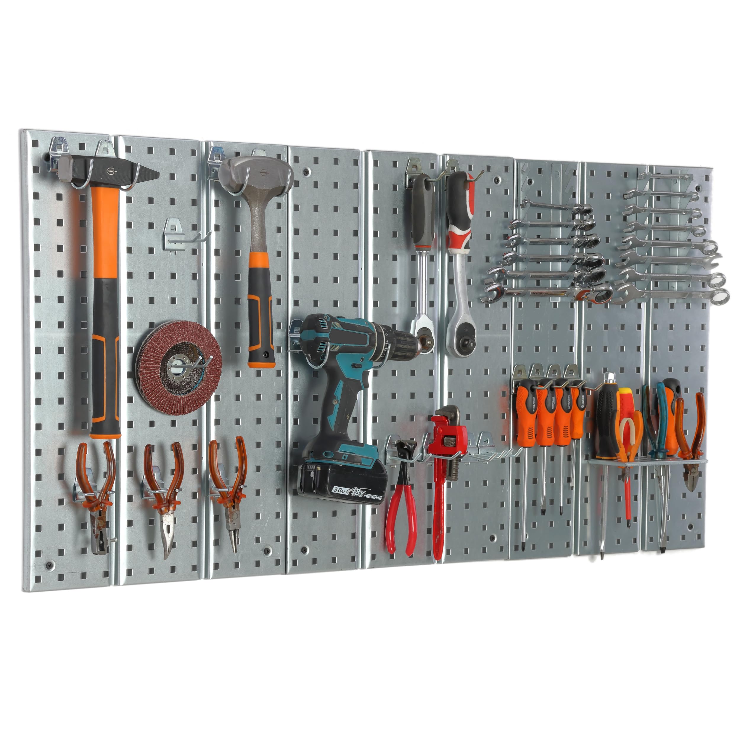 Werkzeugwand Metall 116x59cm Lagersystem mit Werkzeughaltern Werkzeughaken Lochbrett Werkstatt Garage Steckbrett Elektrowerkzeuge Lochwand Starke Steckregal Hängeregal Wandhalterung montagefertig