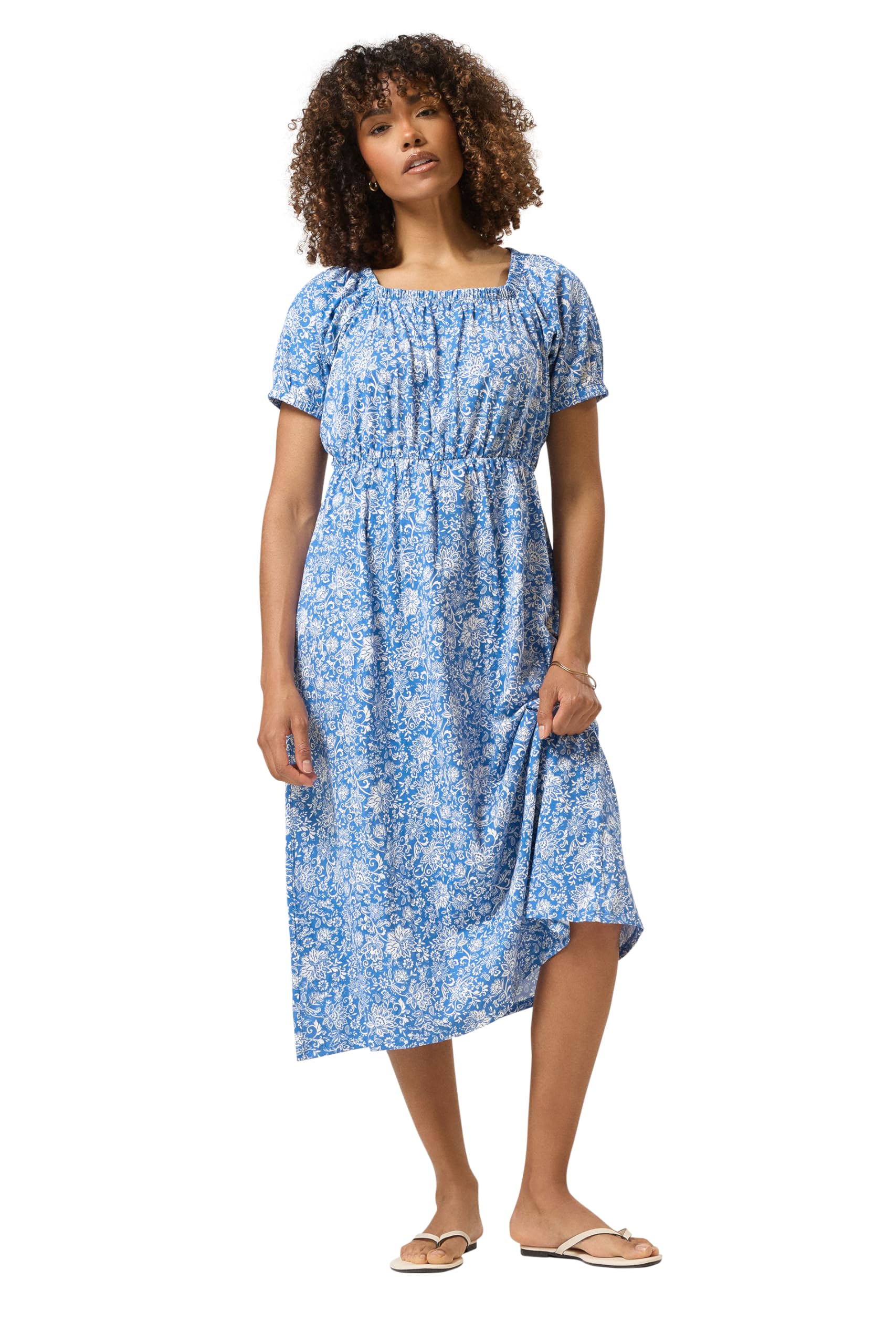 M&Co Floral Print Cotton Midi Dress - Women's Blue