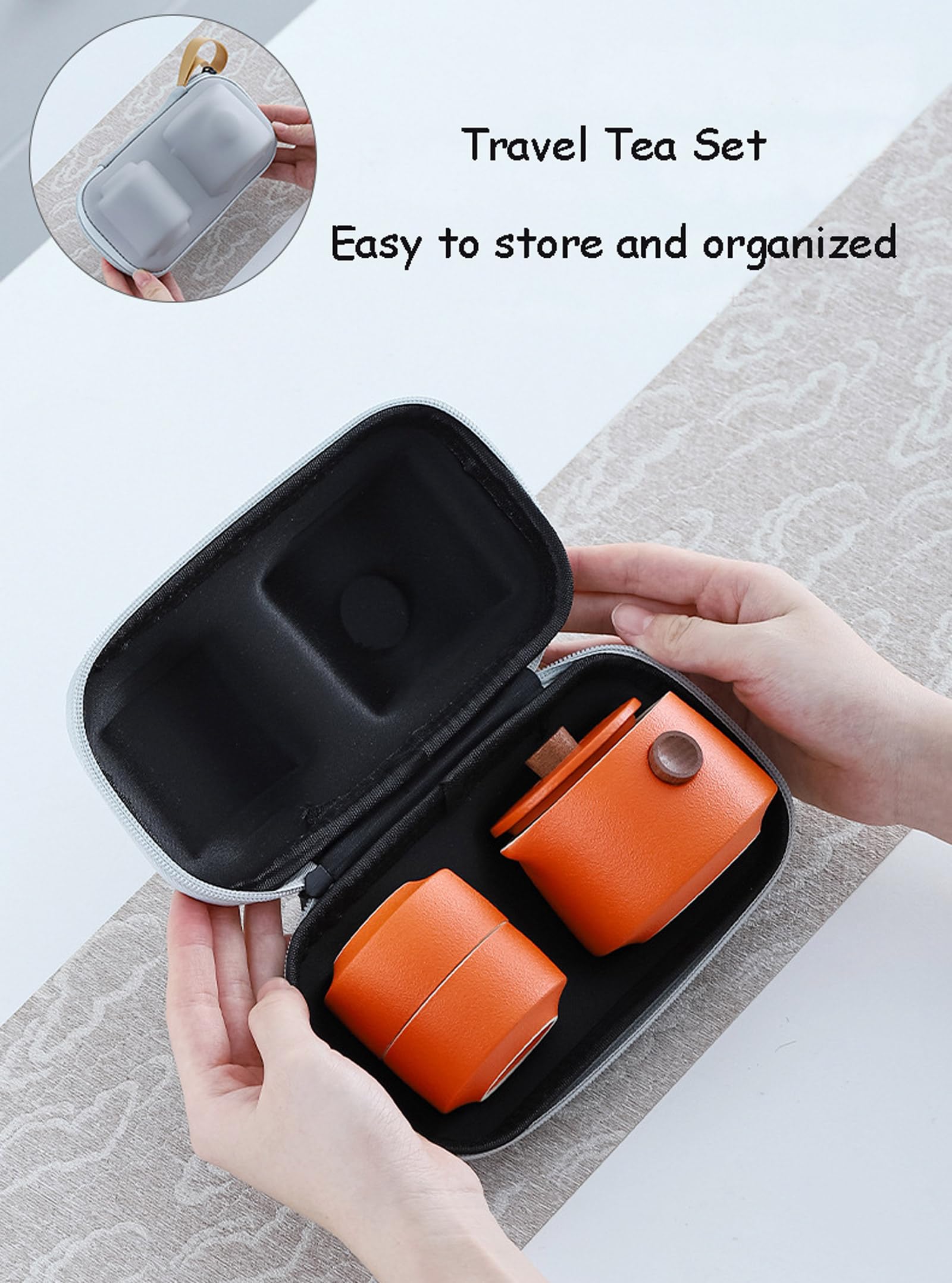 KEYDUACU Set da tè portatile, set da tè in ceramica, tra cui 1 teiera, 2 tazze da tè, 1 tazza giusta, una scatola portatile, set da tè cinese kung fu, può essere casa, regali, all'aperto (nero)
