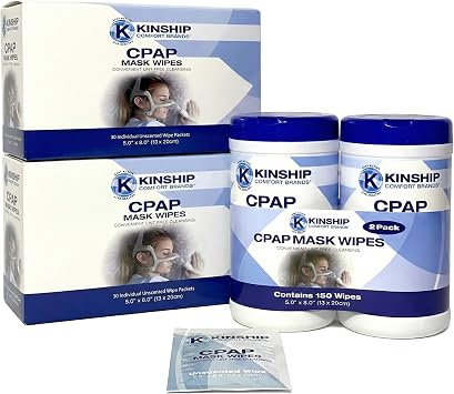 CPAP Mask Cleaning Wipes and Travel Towelettes, Unscented and Lint Free Cleanser to Clean Filters, Tubes and BIPAP Machines, 2 x Pack of 30 and 2 Canisters 150 Count Total