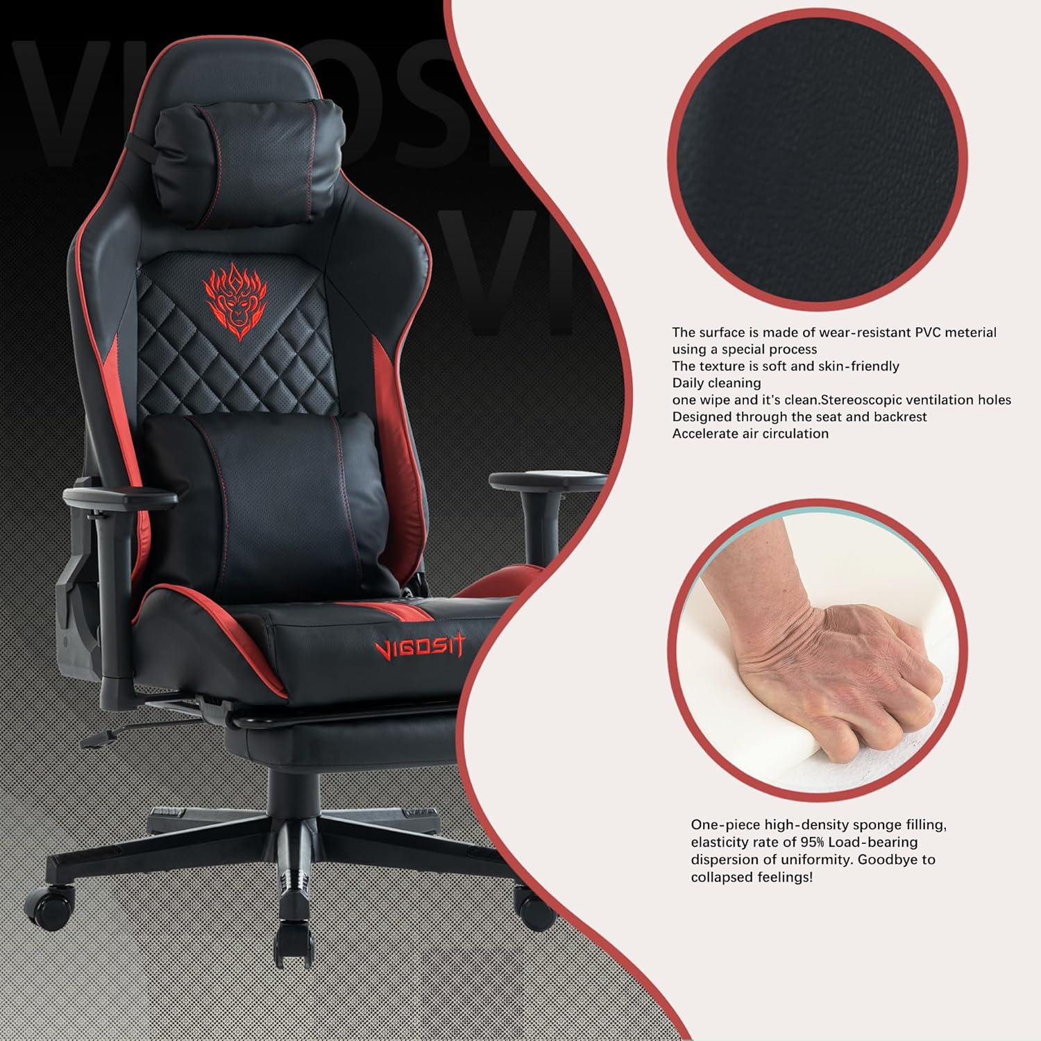 814GreBH7QL._AC_SL1500_ Ergonomic Gaming Chair with Lumbar Support - Racing Style PC Game Chair for Adults, High Back Computer Desk Chair with Footrest & Headrest, 360° Swivel, Adjustable Armrests, Max Load 400lbs (Black)