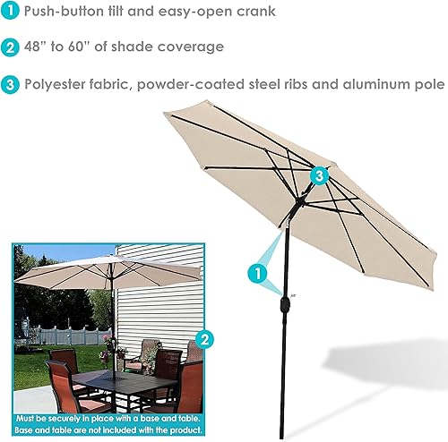 Miniatura 89 de Sunnydaze Sombrilla de patio al aire libre de 7.5 pies, sombrilla de poliéster con botón de inclinación y manivela, 8 varillas resistentes, color