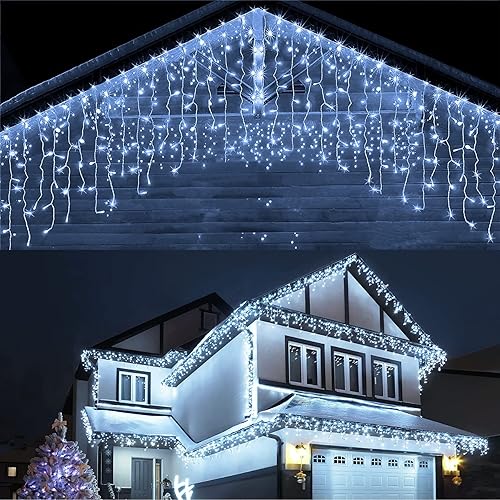 Techip Luces de Navidad para exteriores, 33 pies, 400 luces LED de carámbanos para exteriores, tira de luces de cortina enchufable con 8 modos,