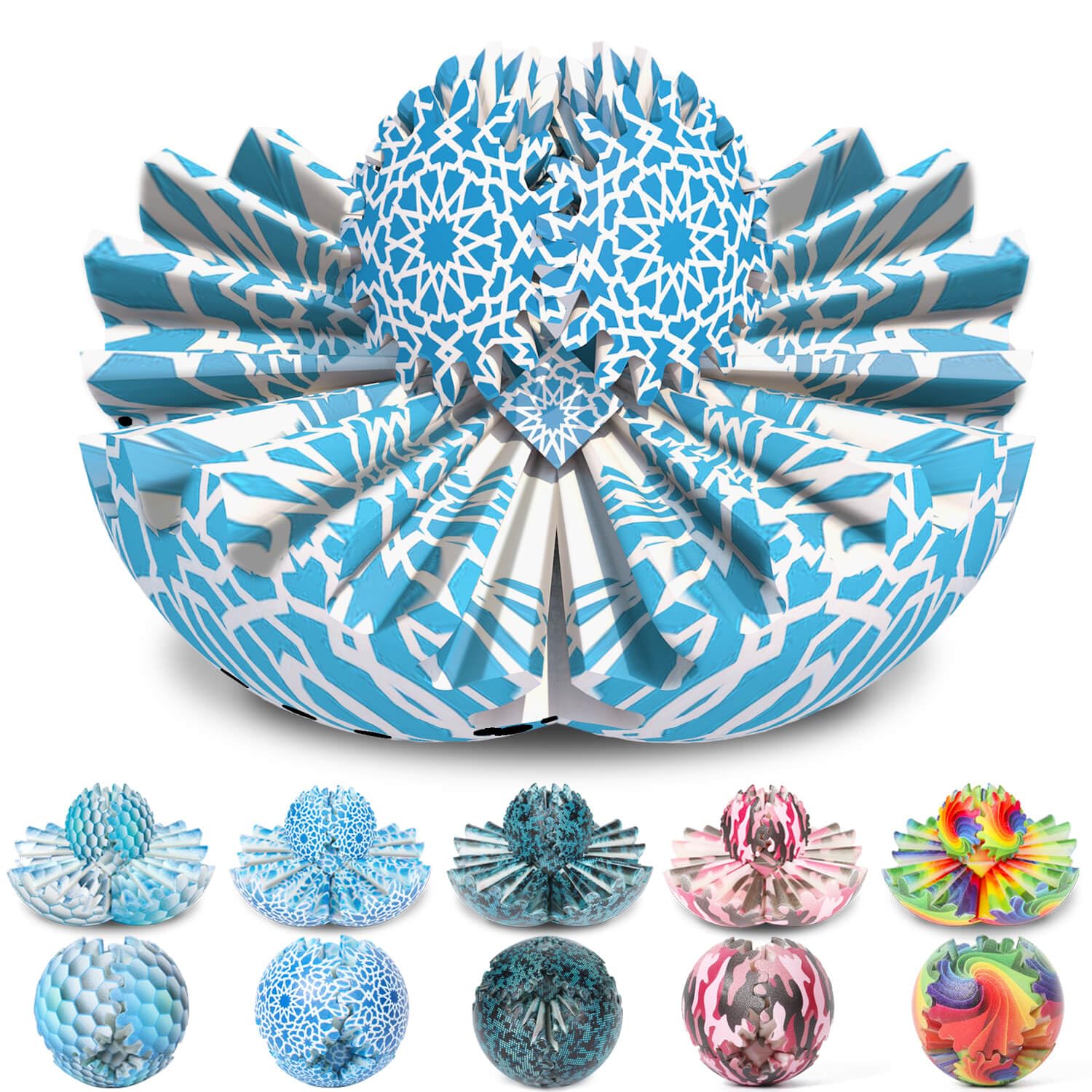 GearSphere 3D Printed Gear Sphere Fidget Desk Cube Spin Stress Relief Toy for Adults & Kids