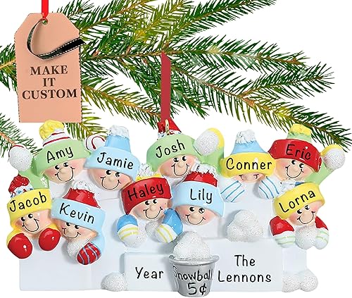 Adornos de Navidad personalizados para familia de 7 Adorno familiar de pelea de bolas de nieve de poliresina Adornos de Navidad familiares únicos