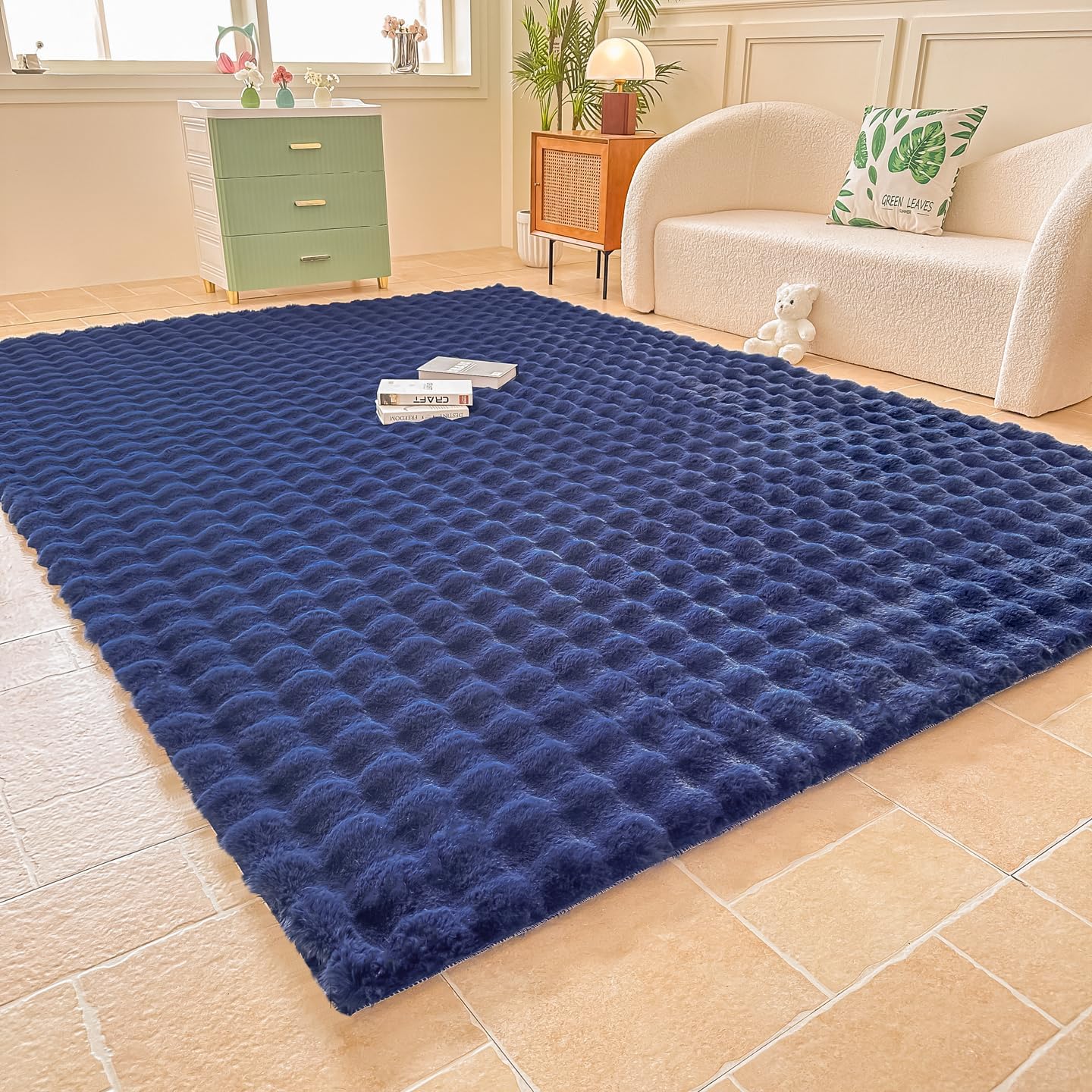 Amazon.com: Navy Blue Rabbit Plush Area Rug for Bedroom Living Room ...