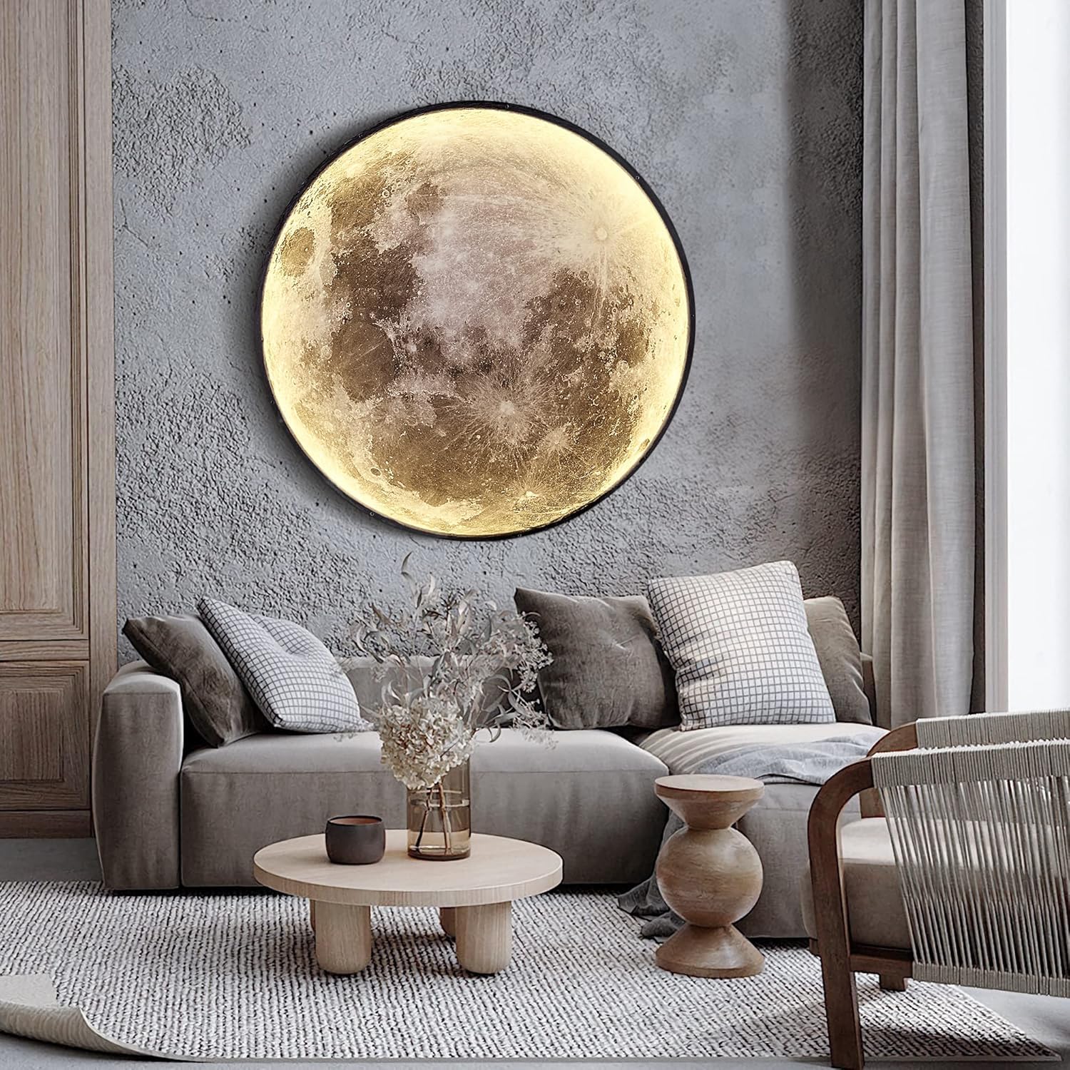 Lampada da parete a LED dimmerabile con telecomando, 31W, design 3D a forma di luna, luce da comodino per cameretta bambini, temperatura di colore regolabile da 3000K a 6000K, decorazione notturna pe