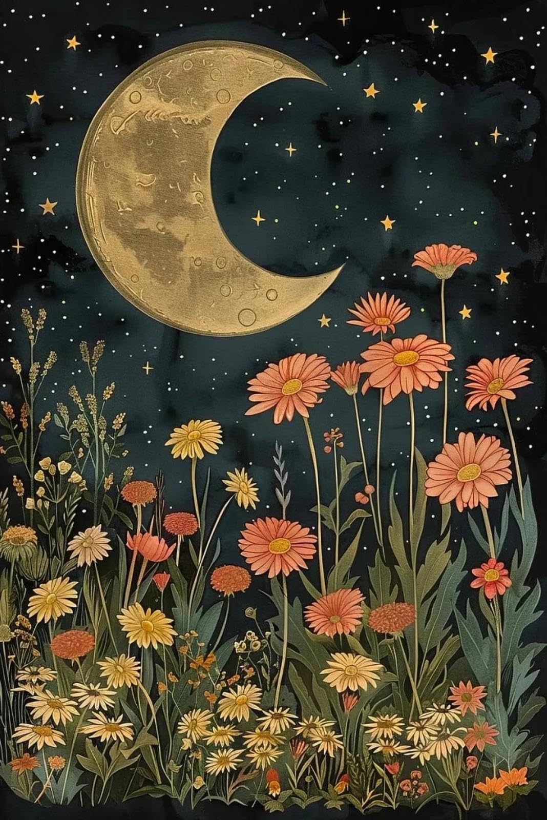 Yocheng Fantasy Artwork Room Decor Celestial Night Court Starry Village Skyline Printable Poster Night Moon Star Wall Art Poster 30x40cm No Frame