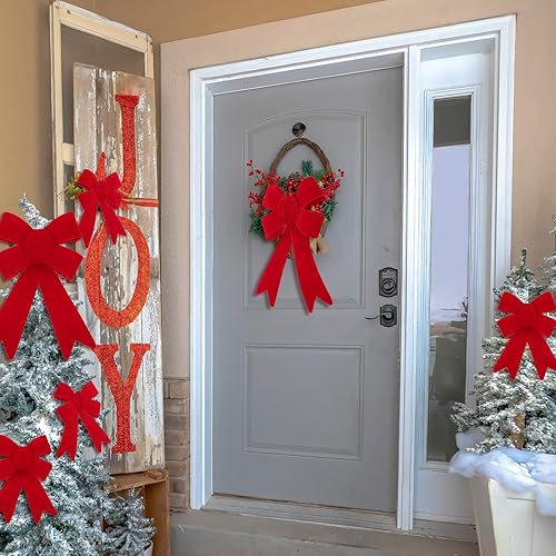 Miniatura 7 de Paquete de 18 lazos de Navidad de terciopelo rojo de 5 x 7 pulgadas lazos de corona de PVC de 9 x 12 pulgadas lazos de Navidad para árbol de Navidad