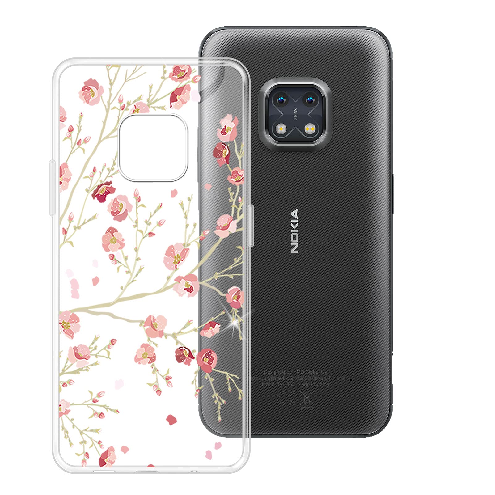 JIENIfor Nokia XR20 [6.76"] Case, Soft Silicone Transparent Phone Protective cases TPU for Nokia XR20 -peach blossom