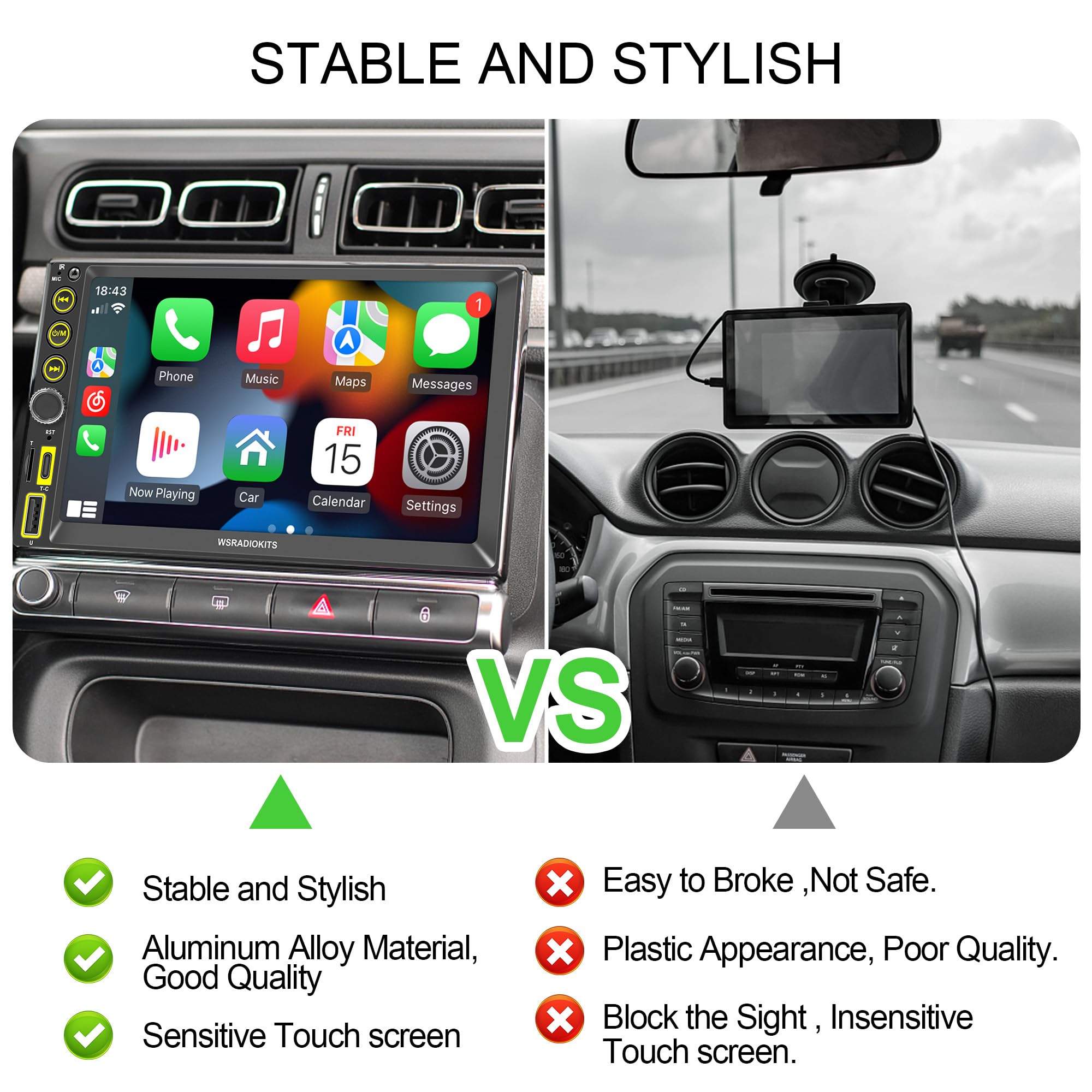 [Upgrade Wireless] 7 Pollici Autoradio 2 Din,CarPlay senza fili e Android Auto senza fili,schermo tattile Stereo Auto con Bluetooth,Mirror Link,Vista posteriore in diretta, AM/FM/RDS,Backup Camera,SWC
