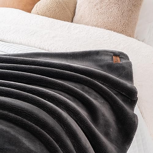 Miniatura 6 de BATTILO PTY Manta de forro polar para sofá, manta de lujo de piel sintética de gran tamaño con reverso de terciopelo de felpa (gris oscuro, 50 x 60
