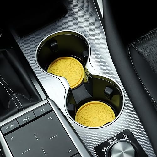 Miniatura 4 de GaRhomxy Portavasos para automóvil, 4 portavasos antideslizantes con diseño de flores incrustados en posavasos decorativos, accesorios universales
