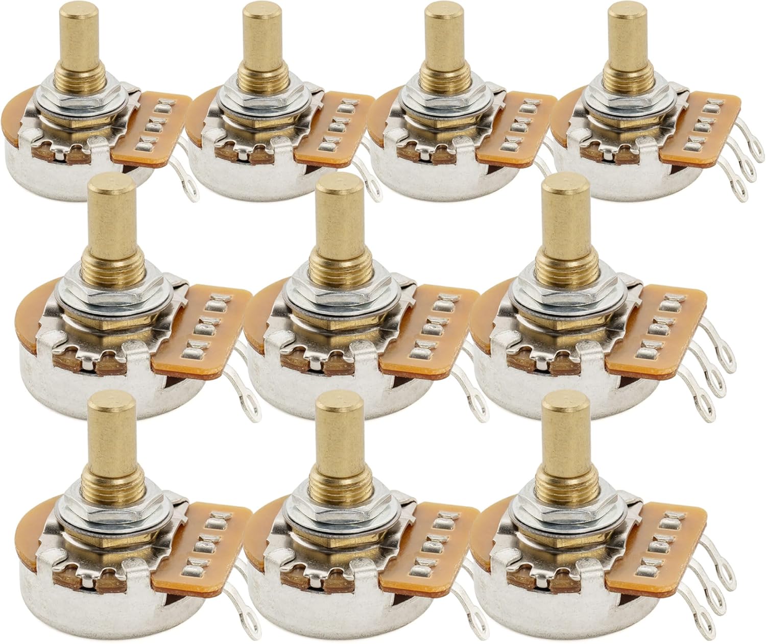 Musiclily Pro HD A500K Pots Brass Metric Split Long Shaft 19mm Audio Taper Potentiometers for Electric Guitar Bass (Set of 10)