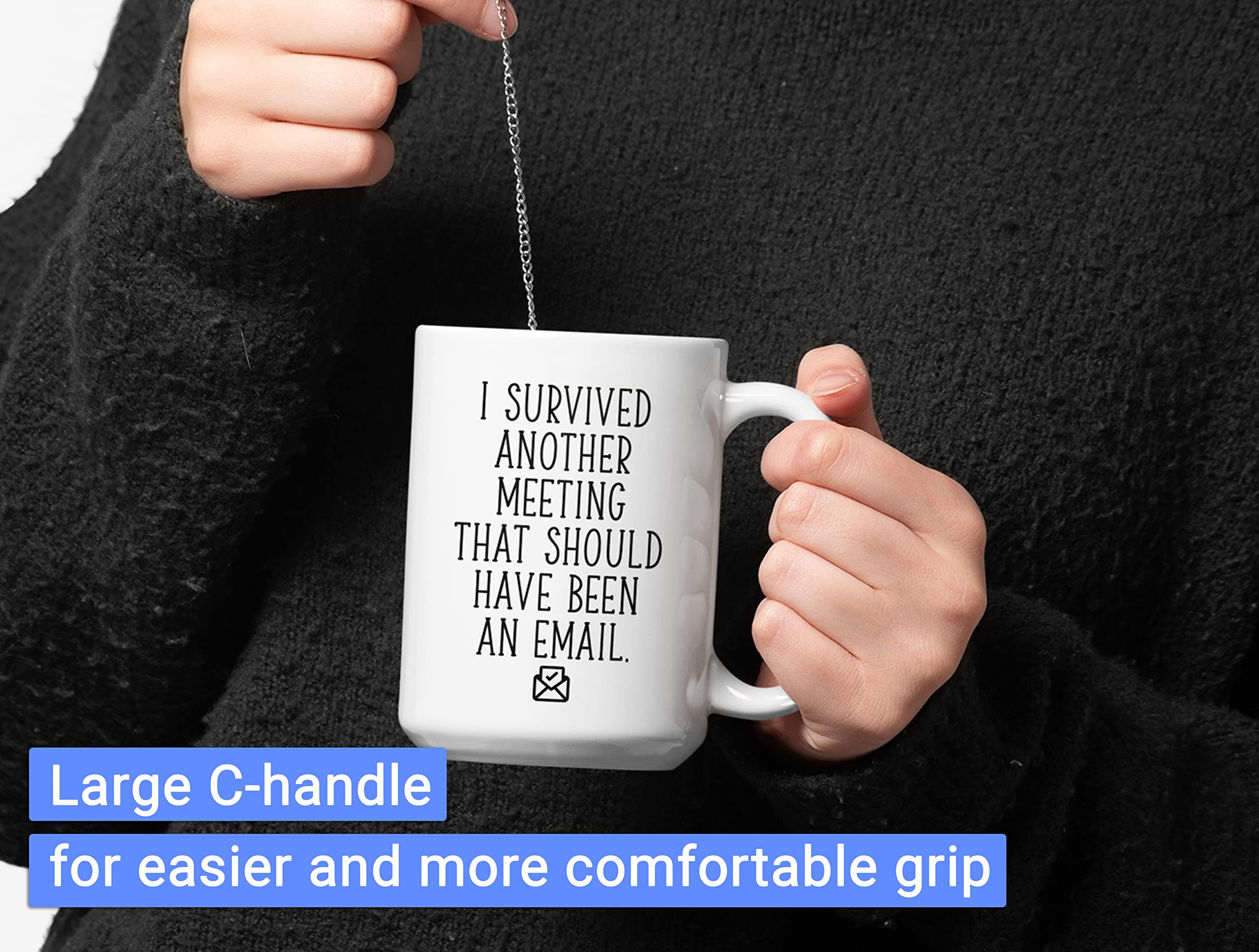 Toshiy "I Survived Another Meeting That Should Have Been An Email" Funny Office Coffee Mug - 11oz, Black