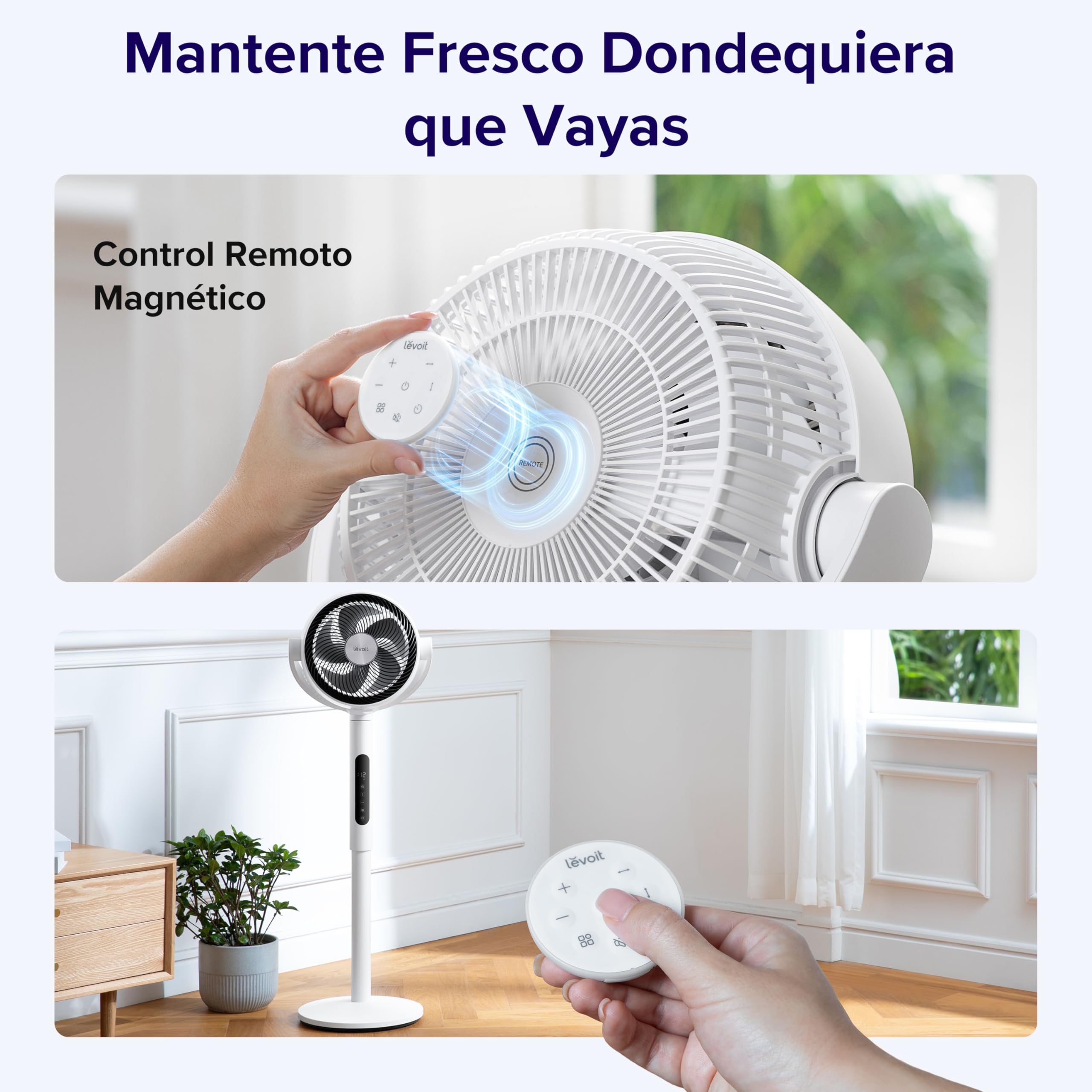 LEVOIT 20dB Ventilador de Pie Silencioso con Mando, Motor DC, 30W Circulador Ventilador Bajo Consumo, 4 Modo y 12 Velocidades a 2465m³/h, 30M de Viento, Temporizador 12h, Oscilación de 90°+120°