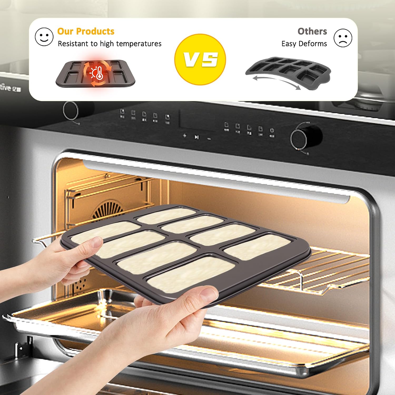 Mini Bread Pan Carbon Steel Cake Bread Mold Baking Pan Financier Baking Pan 8-Cavity for Oven Baking Mini Bars, Granola Bar Cornbread(Black)