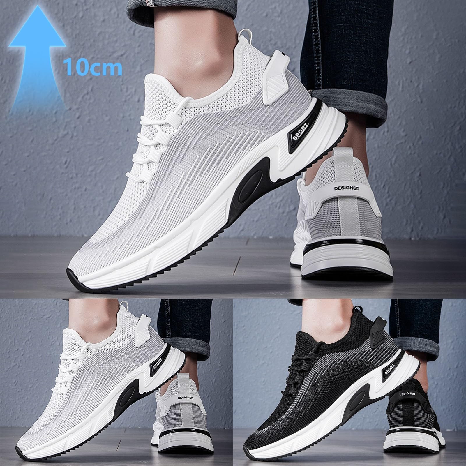 Elevate - Zapatillas unisex para hombre y mujer, 10 cm, altura regulable, con elevador, informales, de malla, transpirables, cómodas, ligeras, absorción de impactos