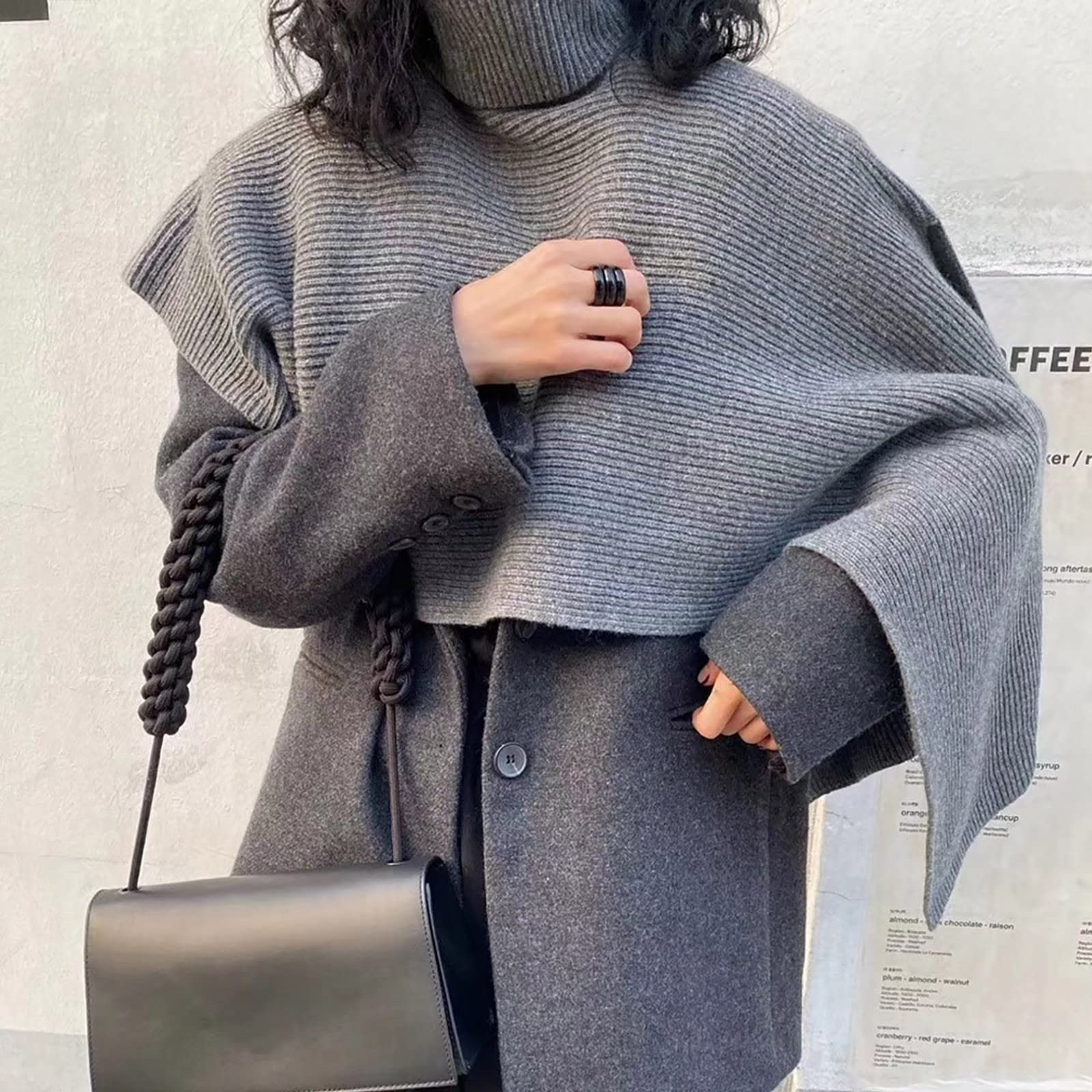 Générique 𝐅oulard Soie Femme Blanc Automne et hiver femmes couleur unie col roulé manteau châle chandail tricoté châle Tour De Cou Femme Ski