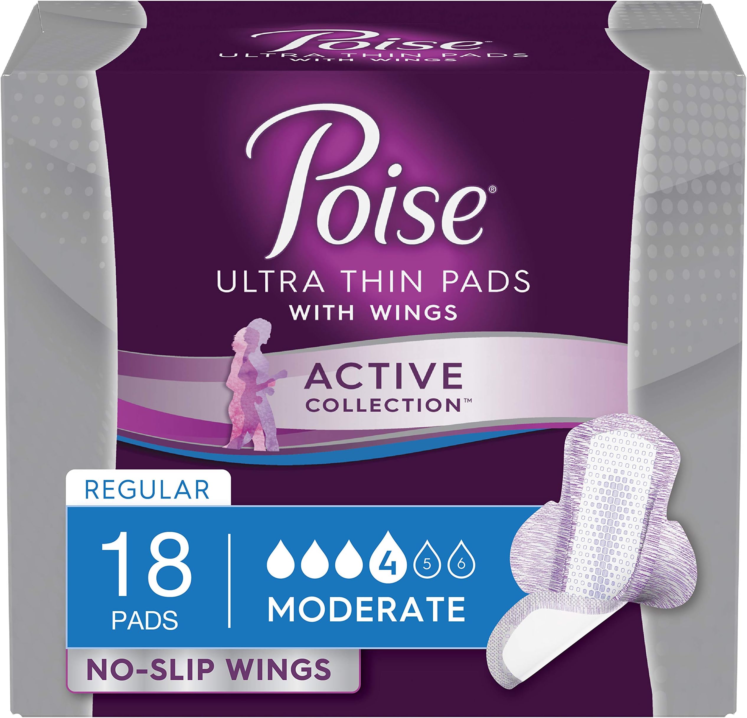 Poise Active Incontince Panty Liners with Wings Long Light