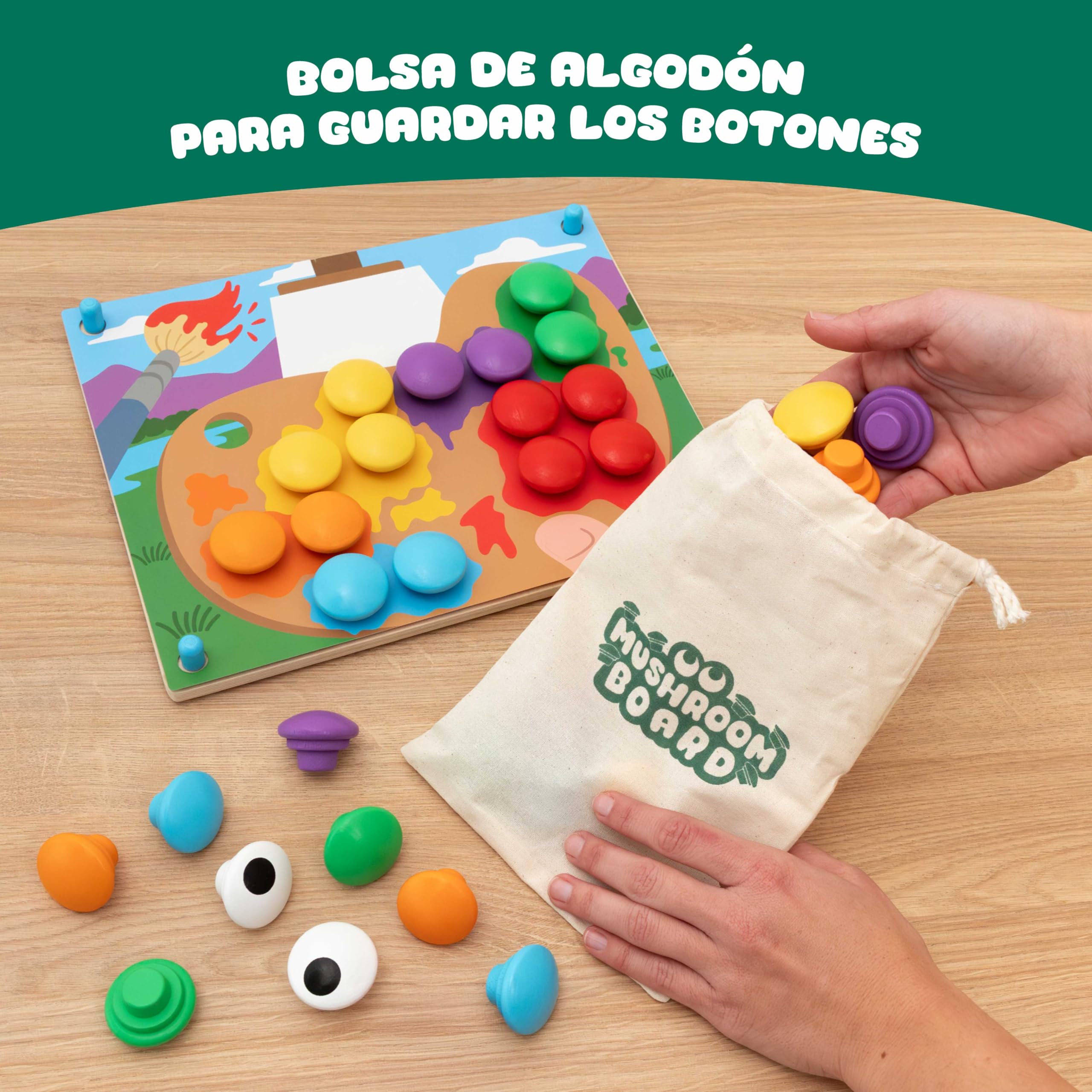BONNYCO Puzzle de Madera con 50 Plantillas y 32 Botones. Mosaico Infantil para Motricidad Fina, Rompecabezas y Juguetes Niños 2 Años, Juegos Educativos Montessori y Regalos de Cumpleaños
