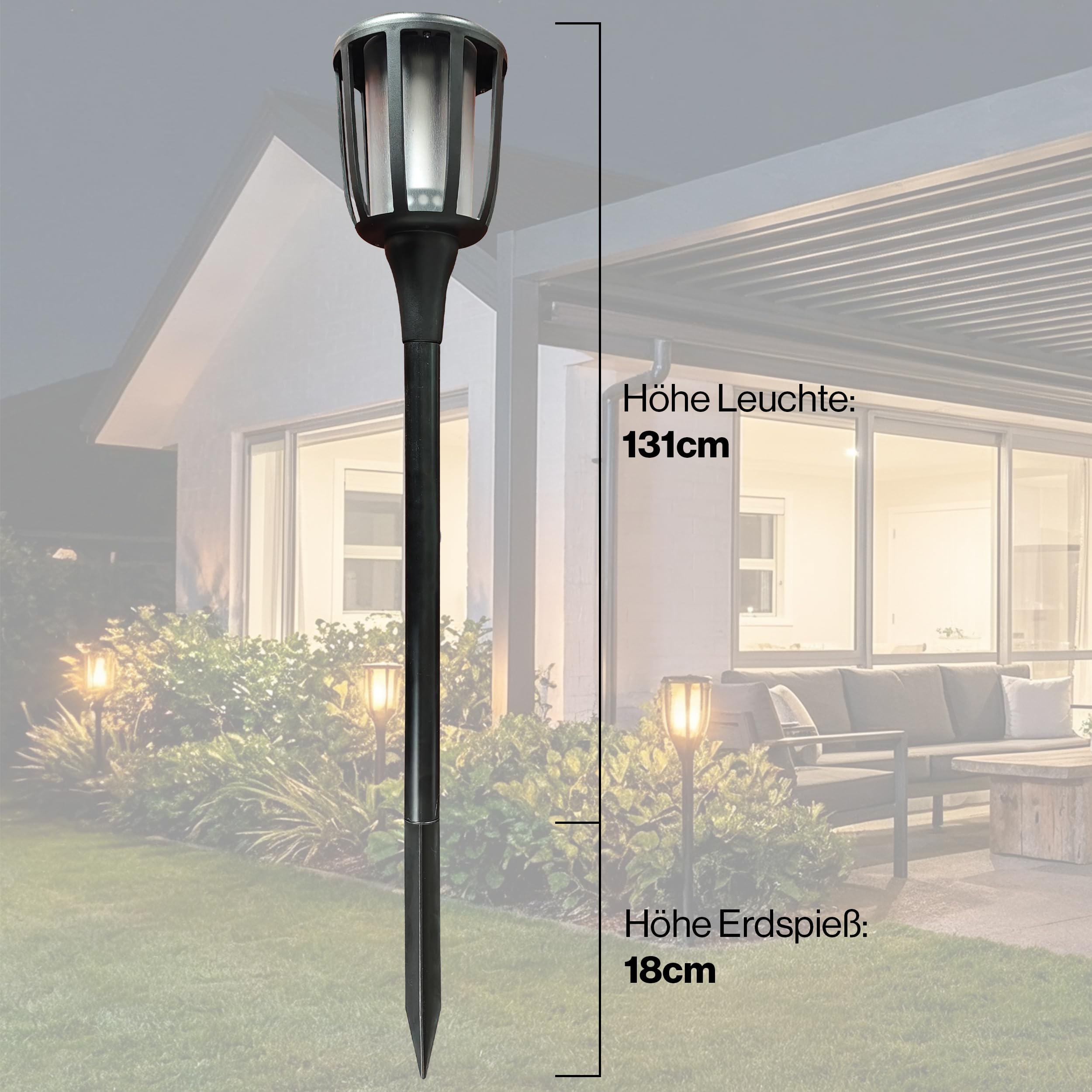 BOLD 2er Set LED Solarfackel mit Flammeneffekt - Garten Fackel Metall 149cm