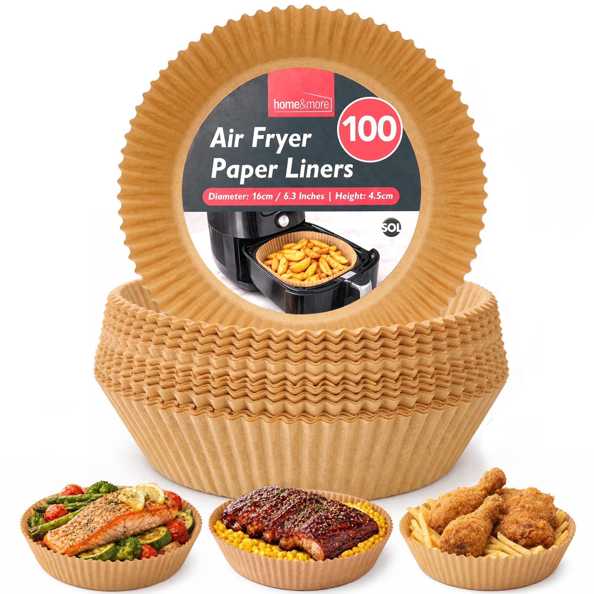 SOL 100pk Air Fryer Paper Liners 6.5in - Perforated Parchment Paper