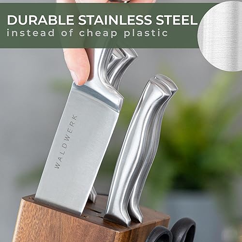 Miniatura 2 de WALDWERK Juego de cuchillos de cocina de 7 piezas con bloque y afilador integrado, juego de bloques de cuchillos, bloque de cuchillos