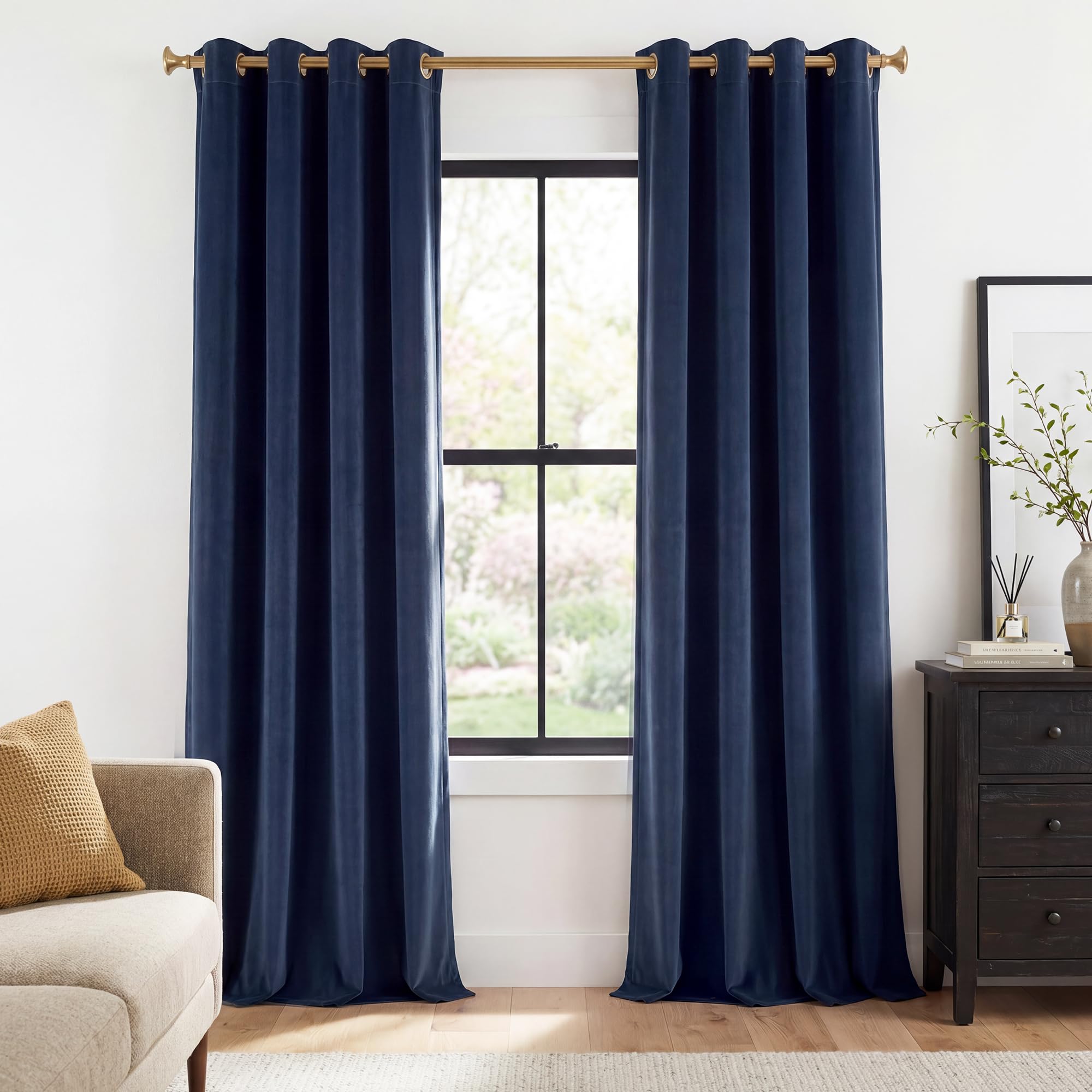 StangH, Tende in velluto, oscuranti, arredamento di lusso, extra lunghe, da soffitto alto a pavimento, per soggiorno/villa/grandi finestre da hotel, L132 x H305 cm, 2 pannelli, blu navy