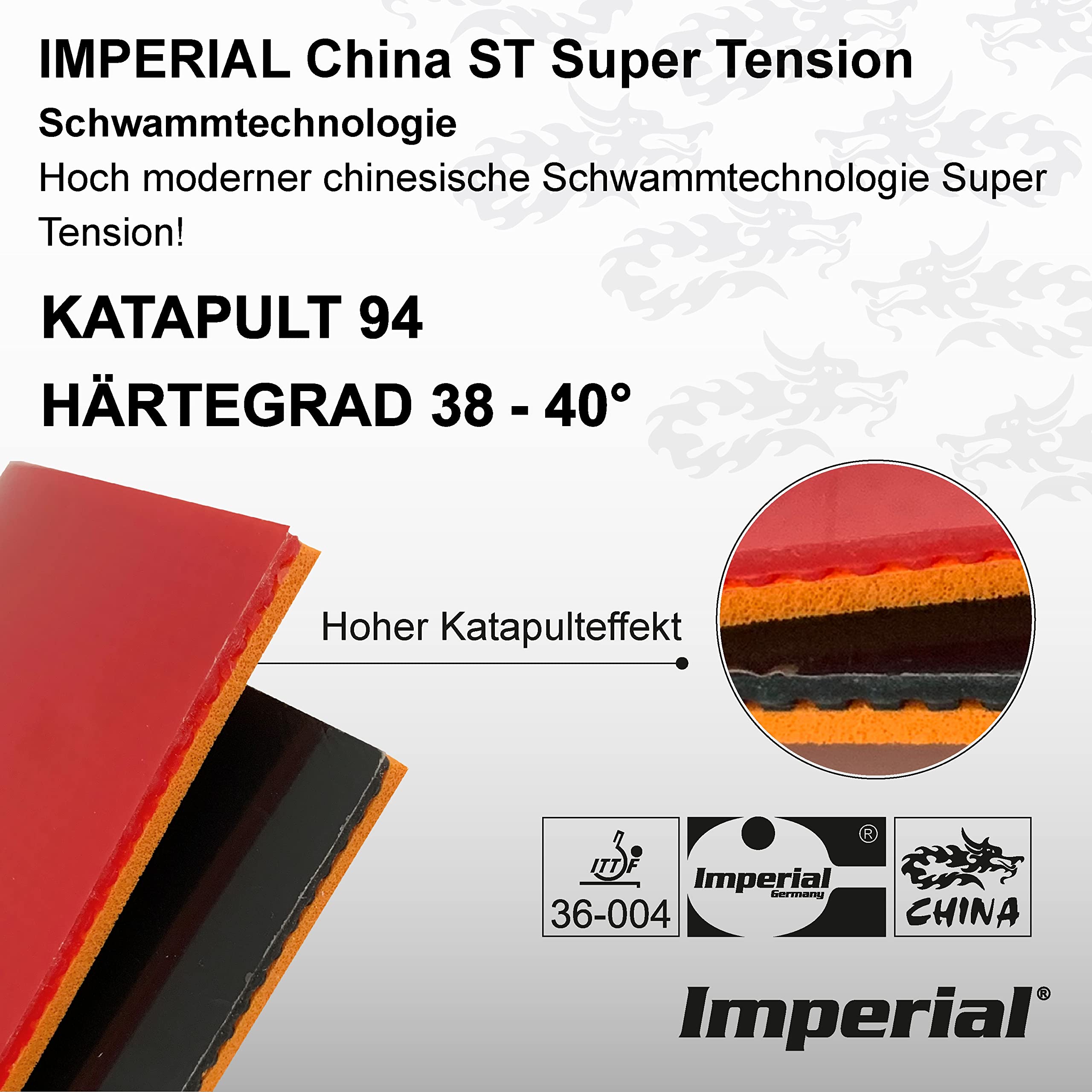 Imperial China ST Super Tension | Rivestimento per Tennis Tavolo Cinese | Puntini Interno | Offensivo | Omologato ITTF