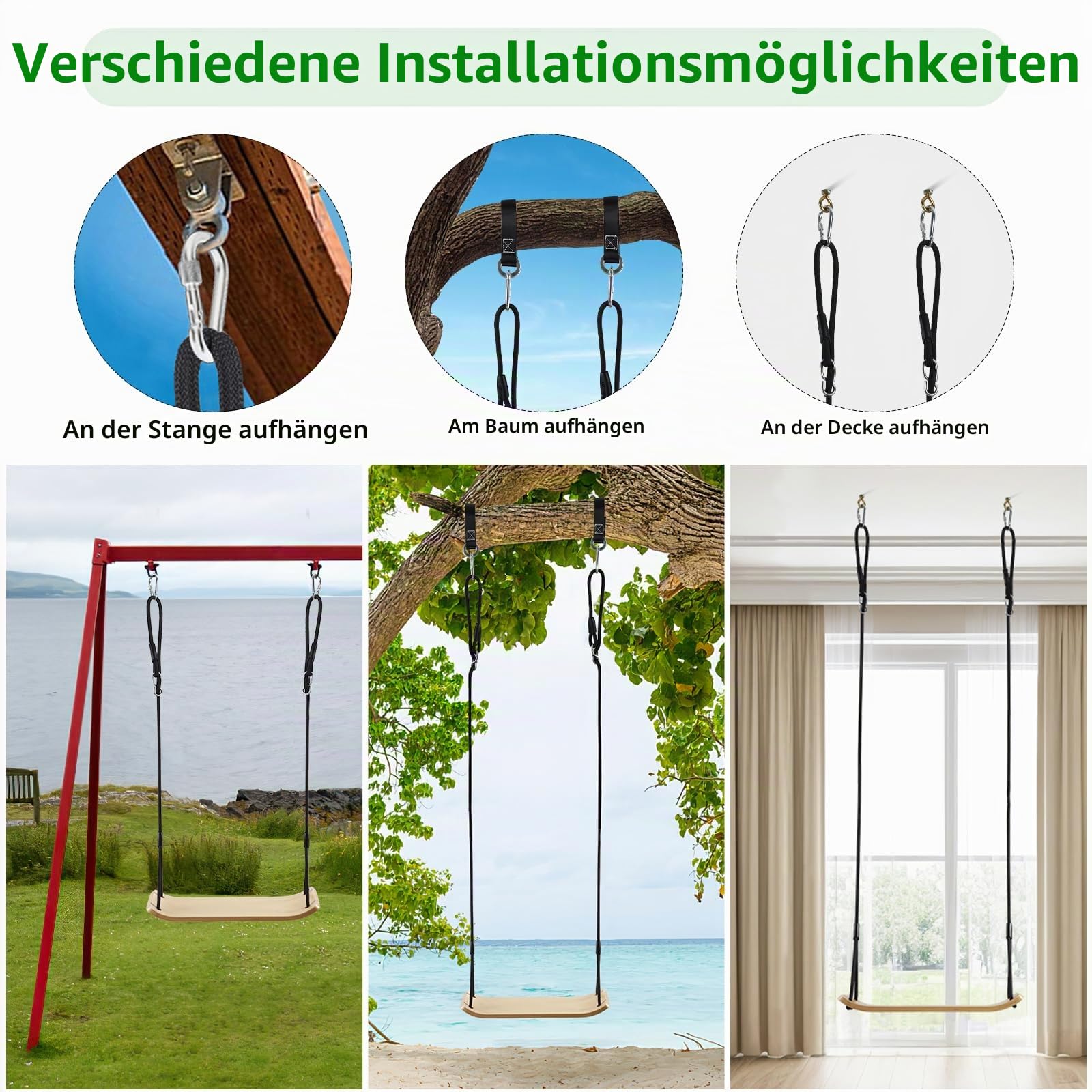 PELLOR Holzschaukel Outdoor für Kinder und Erwachsene, Schaukelsitz Holz mit höhenverstellbarem Seil, Garten Schaukel für Innen und Außenbereich, maximale Belastung 150 kg