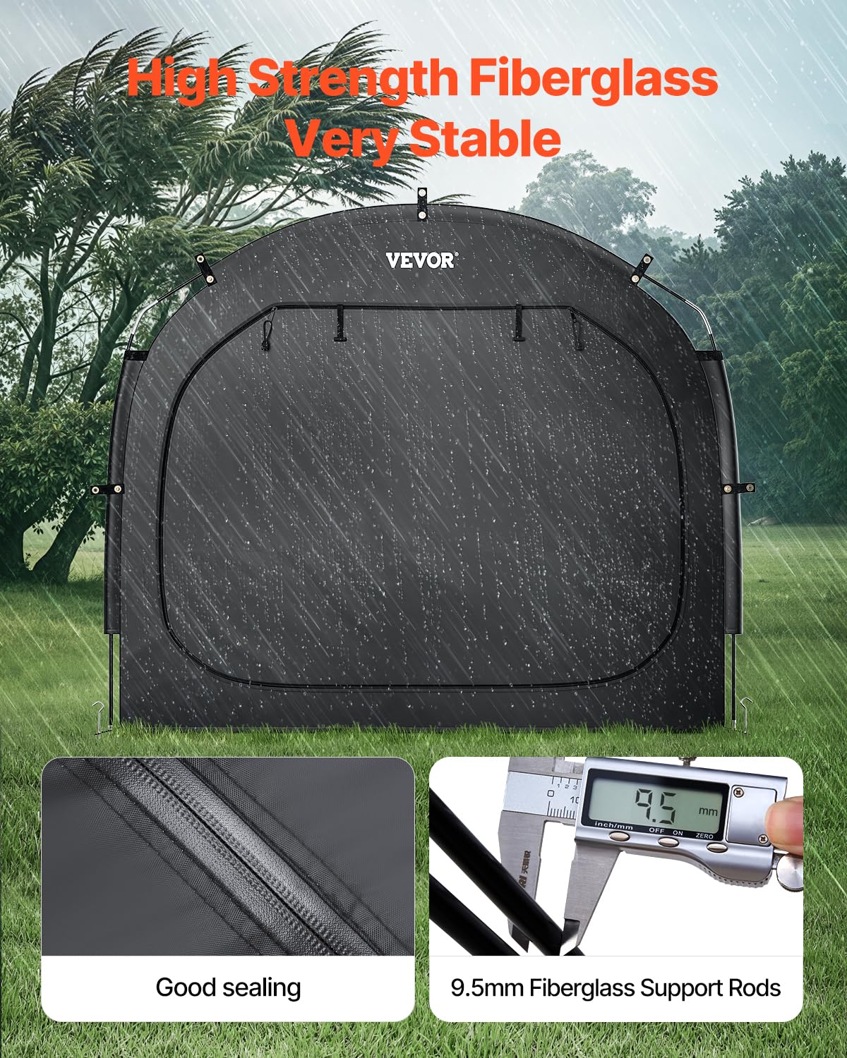 VEVOR Spaziosa Tenda per Riporre le Bici all'Aperto con Finestra Ventilata, Tenda Impermeabile Arco Superiore con Fibra di Vetro e Doppie Cerniere Nero da 3 a 4 Bici 2030 x 1220 x 1690 mm