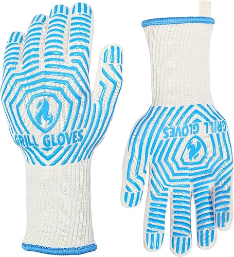 Miniatura 18 de QUWIN Guantes para BBQ, Guantes de Horno 1472℉ Resistentes al Calor Extremo, Guantes para Parrilla de Silicona Antideslizantes Manoplas de Horno