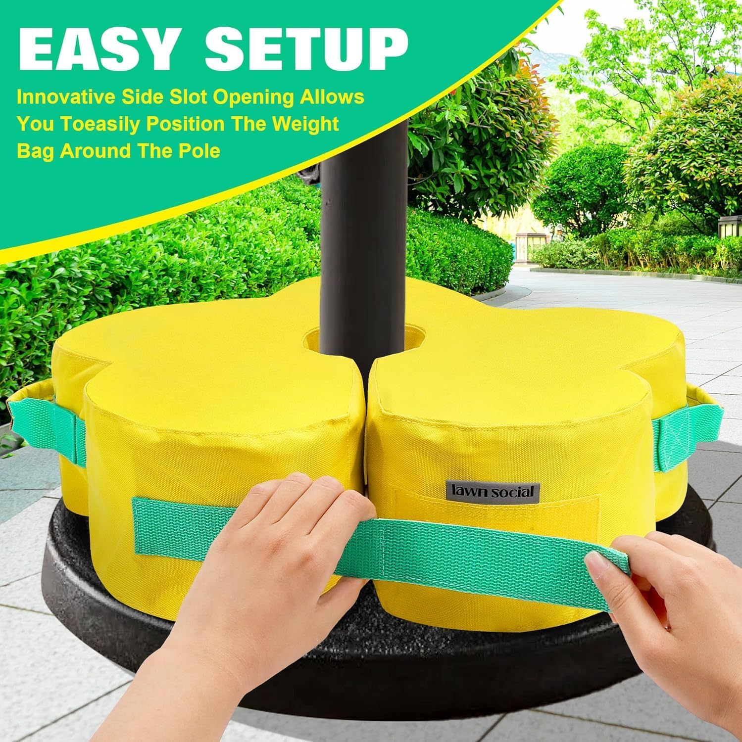 Lawn Social Umbrella Base Weight Bag, Round Heavy Duty Sand Bags for Cantilever Patio Umbrella, Universal Fit for Any Offset Design, Stabilize and Secure Umbrella (Yellow)