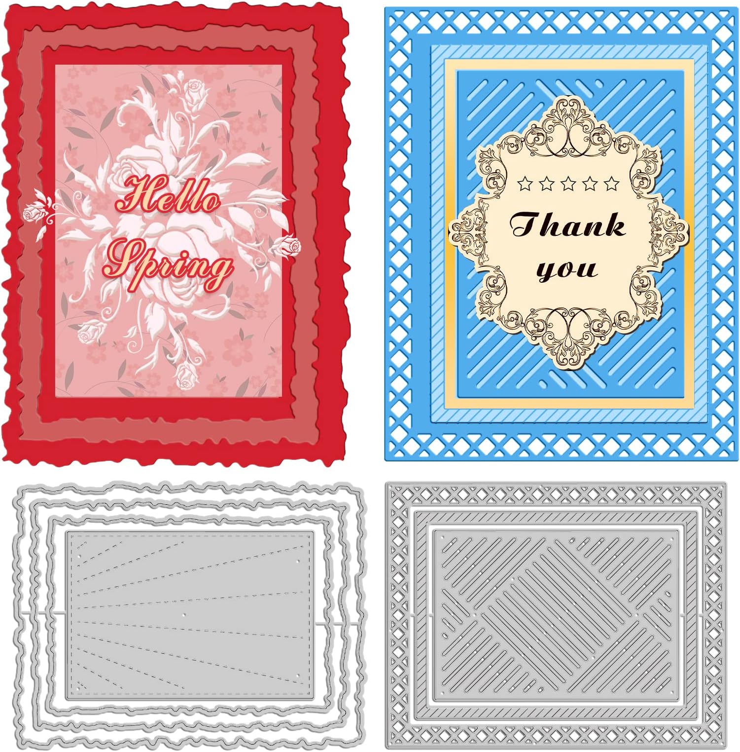 INFUNLY7PCS Rectangular Frame Cutting Dies Background Metal Die Cuts for Card Making Grid Background Die Cuts Lace Border Embossing Template Stencil for DIY Craft Scrapbooking Album Decor