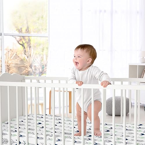 Miniatura 2 de Sweet Jojo Designs Juego de sábanas ajustables para cuna, color gris, azul marino y menta, flechas del bosque, colección de ropa de cama para
