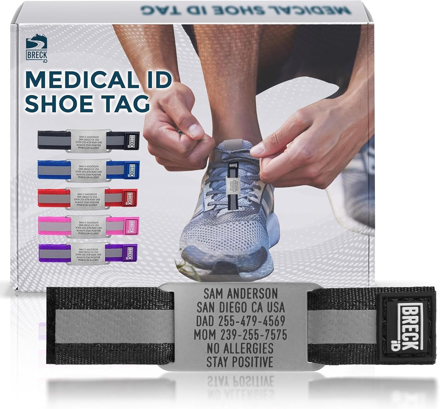 BRECK iD Custom Shoe Tags Medical Alert ID for Runners
