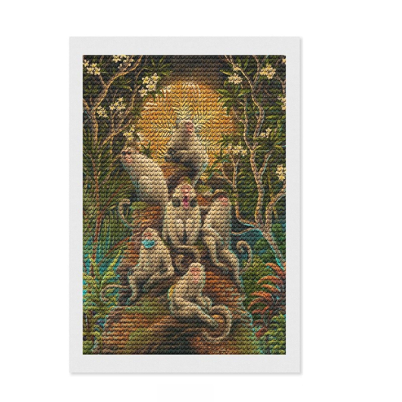 Junmoney Monkey Forest Full Drill Diamond Painting Kit 8"x12", for Women, Complete Accessories, Thoughtful Handmade Gift, Farmhouse Decor