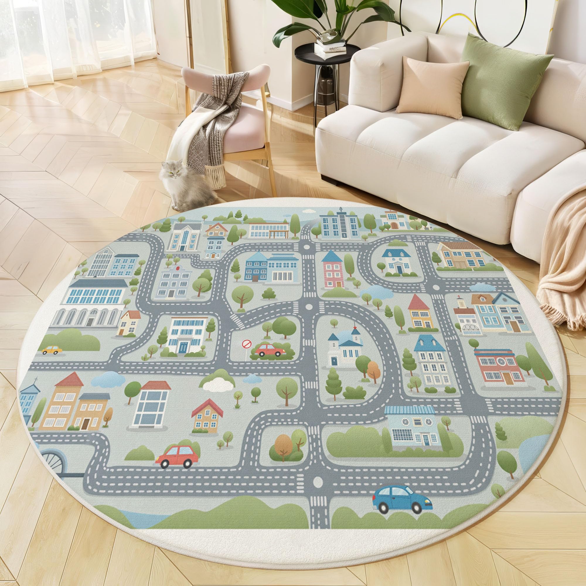 Tapis rond illustration ville pour le salon et les moments de jeu en famille