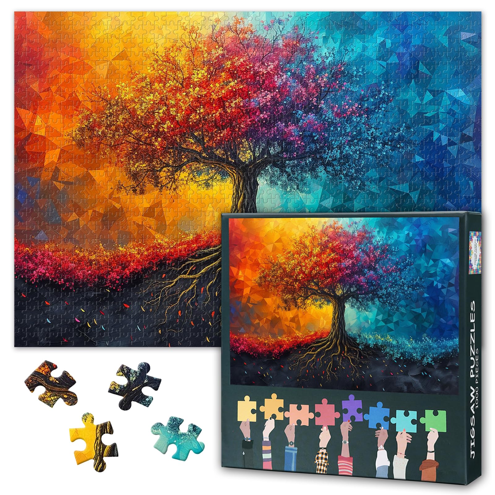 Colorful Tree Jigsaw Puzzles 1000 Pieces for Adults - Challenging Jigsaw Puzzle for Adults Artwork Decor Intelligence Colorful Tree Puzzles for Family Indoor Games 27.5"X19.7" โ image 1