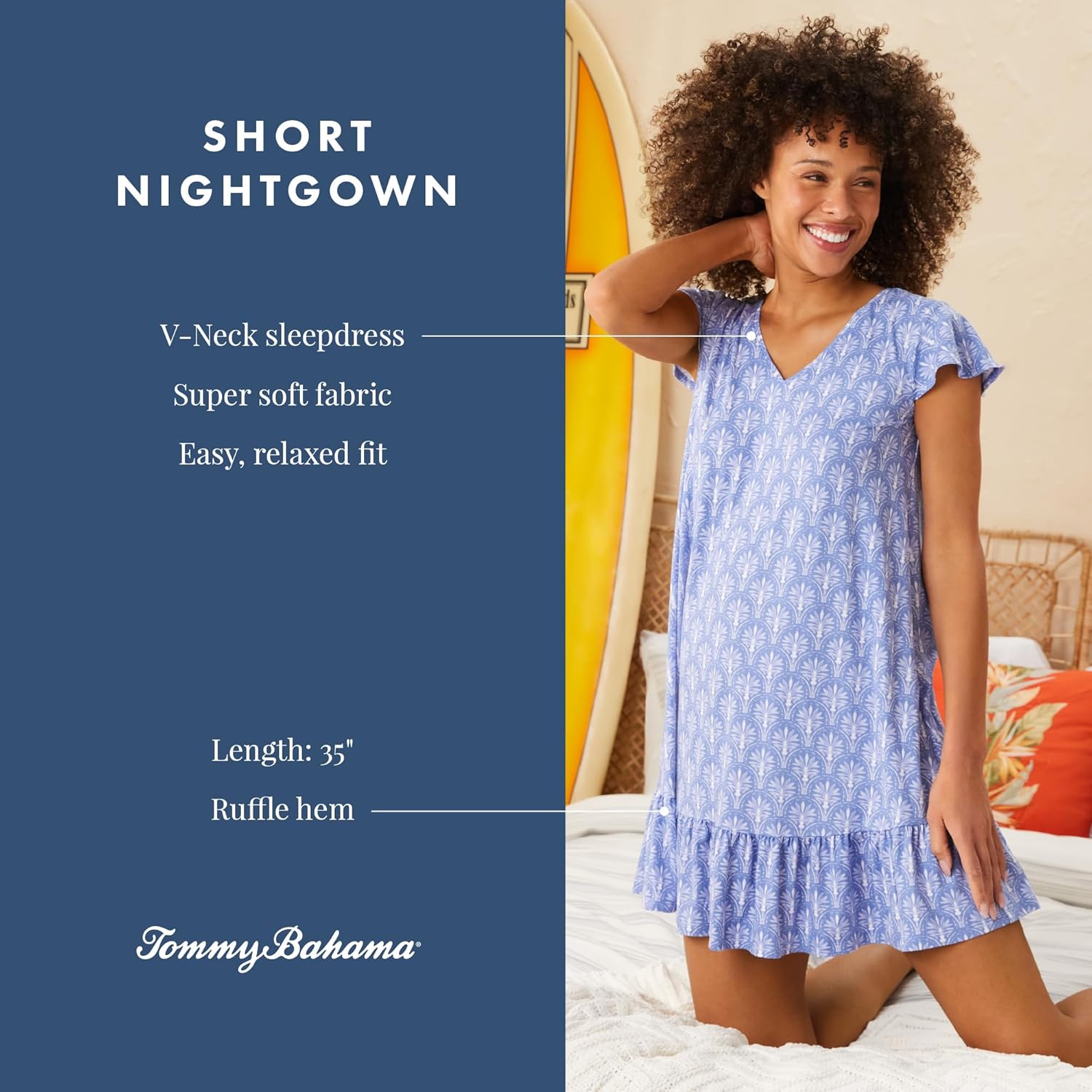 Tommy Bahama - Women's Short Nightgown, Short Sleeve Stretch Jersey Ruffle Hem Dress for Sleep or Lounge - Image 5