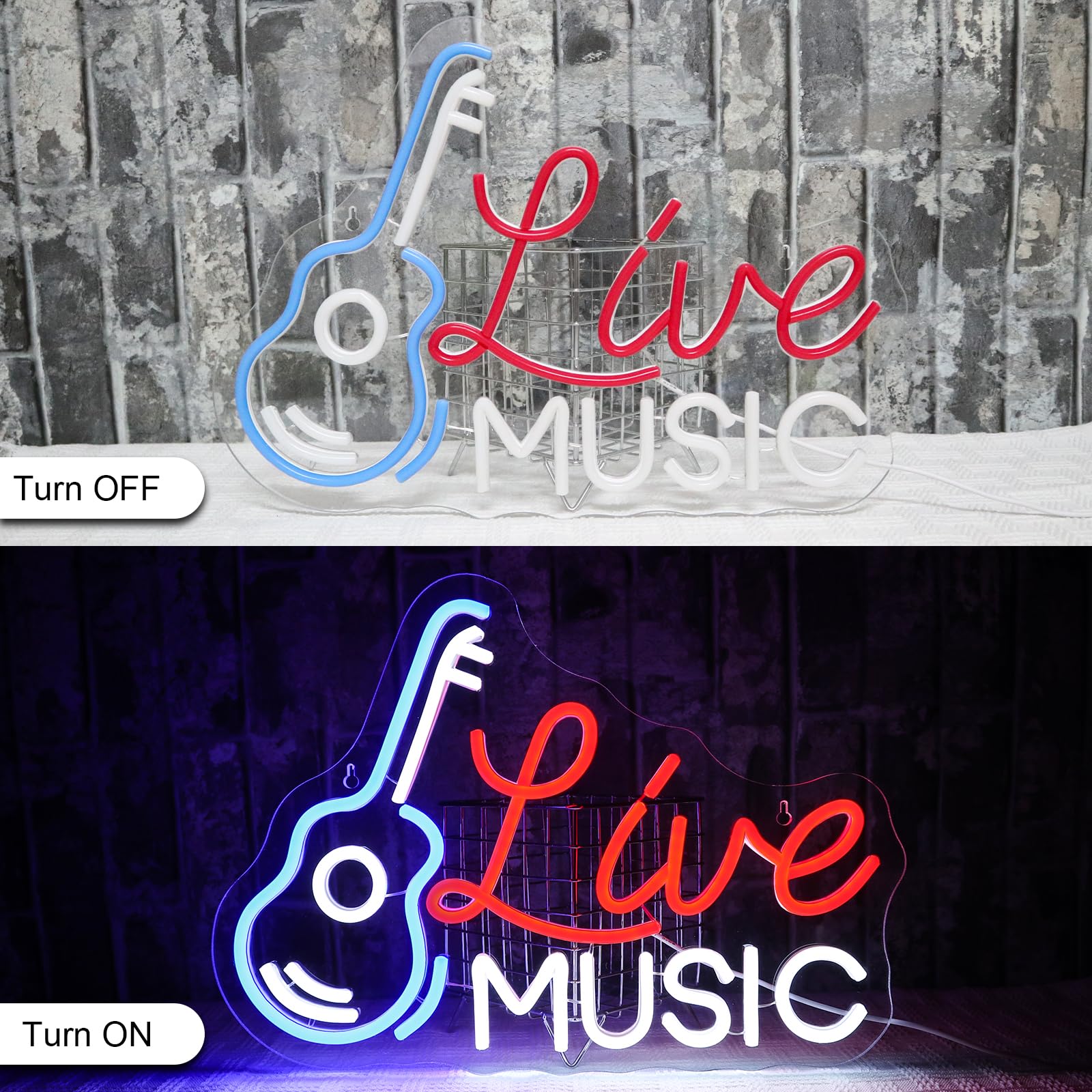 Live Music Música Neon Cartel Led Neón Pared Guitarra Sign USB Bar Rock Estudio Oficina Garaje Dormitorio