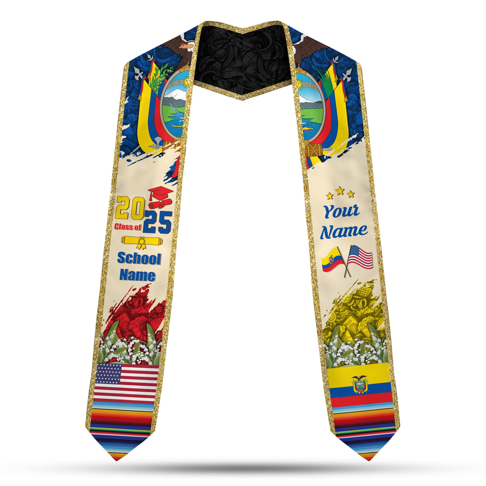 MonkeyVan Ecuadorians Graduation Sash Custom Ecuadorians American Flag Graduation Sash 2025 Ecuador Graduation Stole Ec3